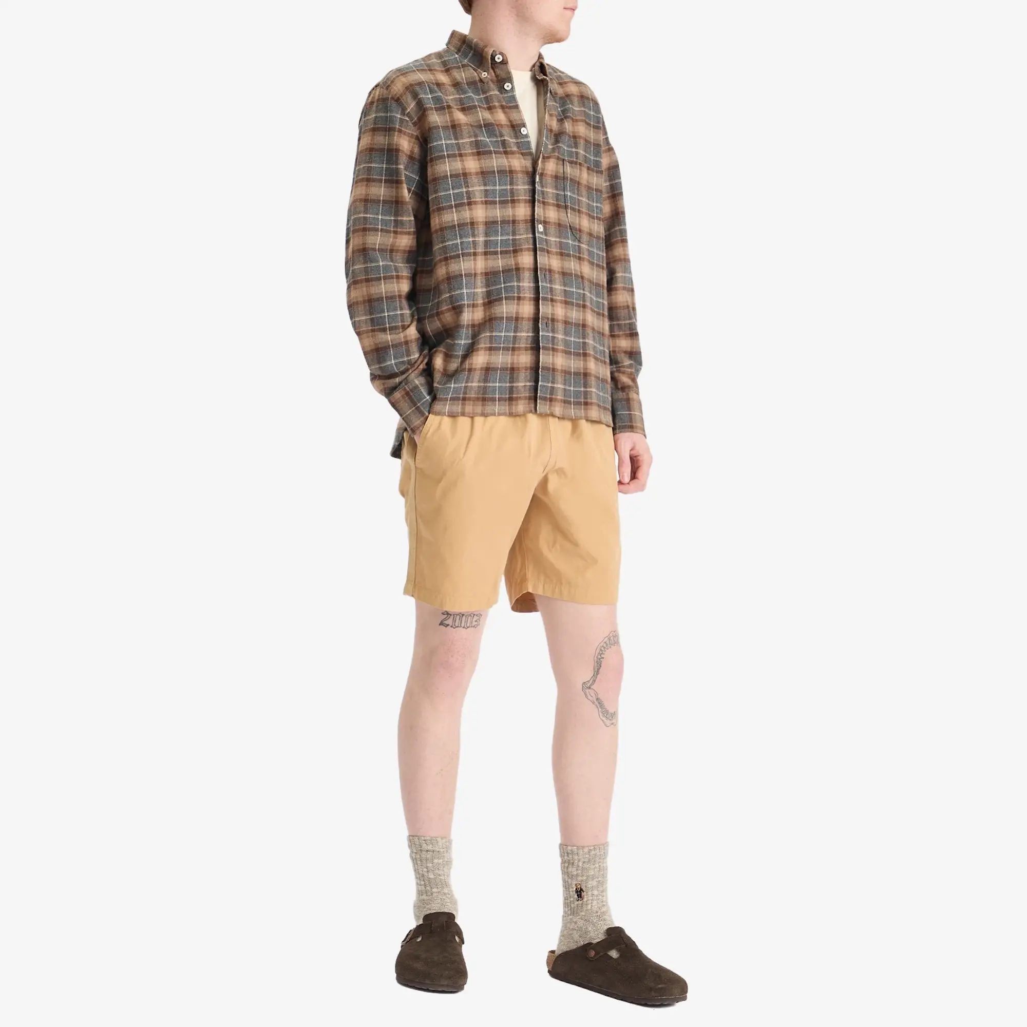 Universal Works Men's Summer Canvas Beach Short Dark Sand