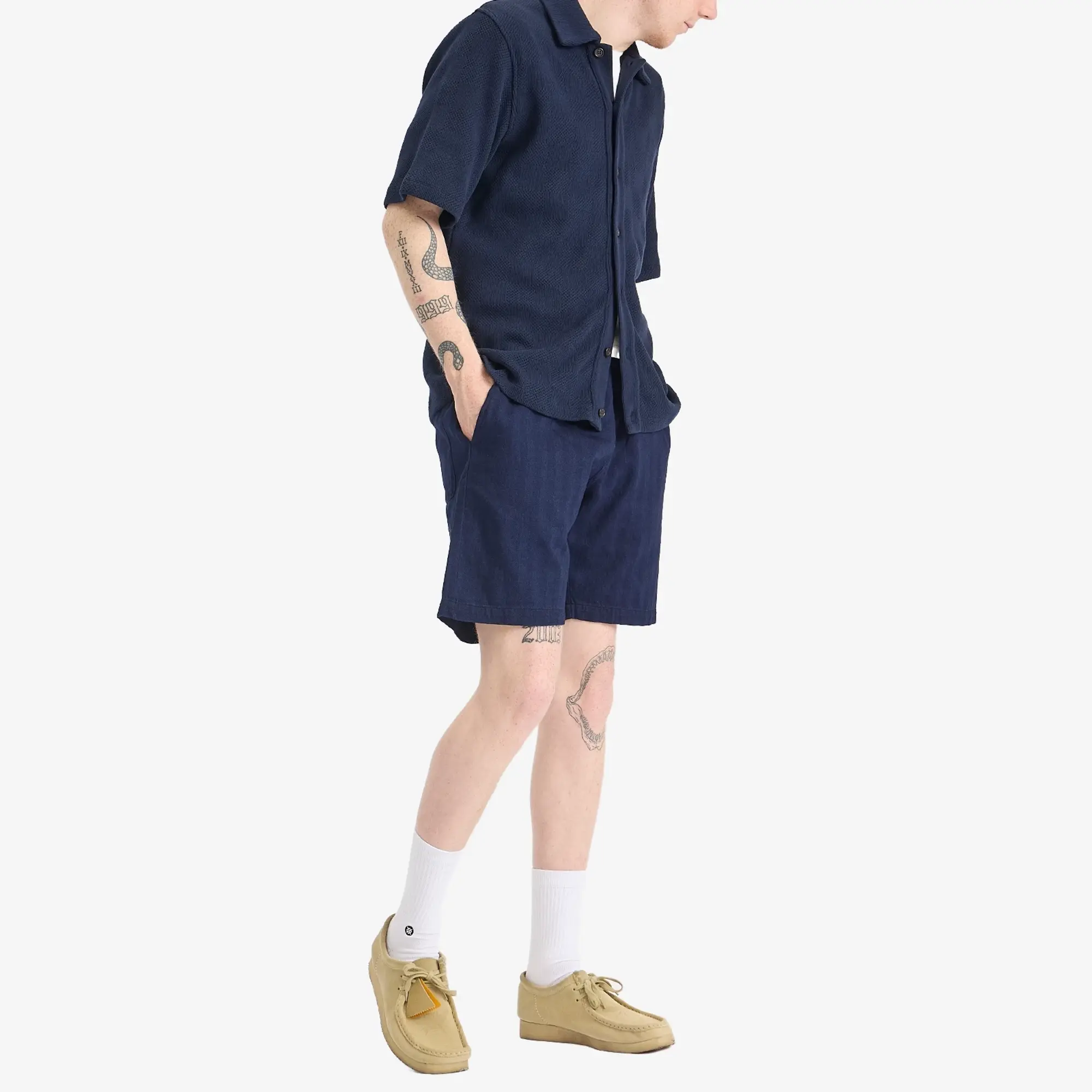 Universal Works Men's Herringbone Denim Simple Short Indigo