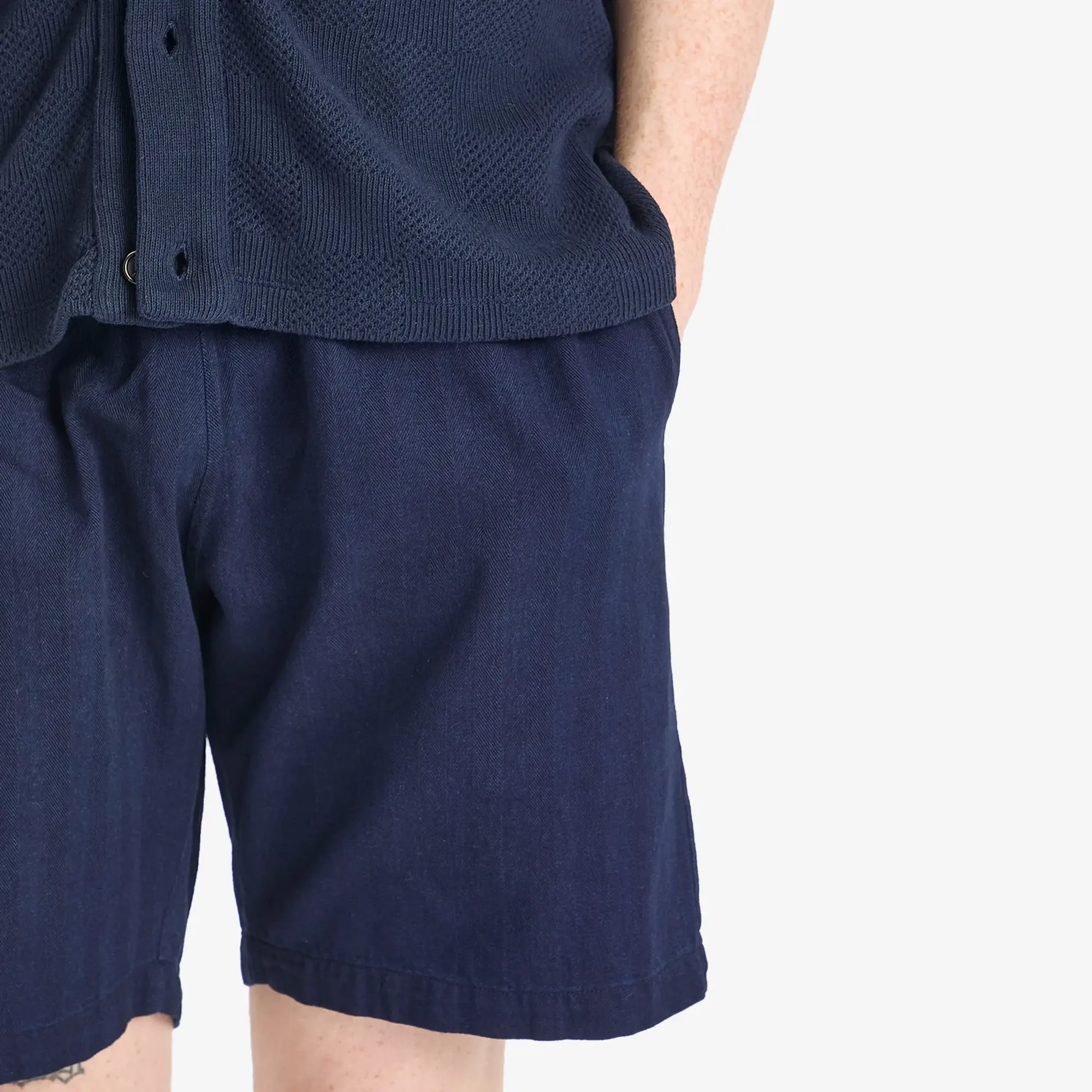 Universal Works Men's Herringbone Denim Simple Short Indigo