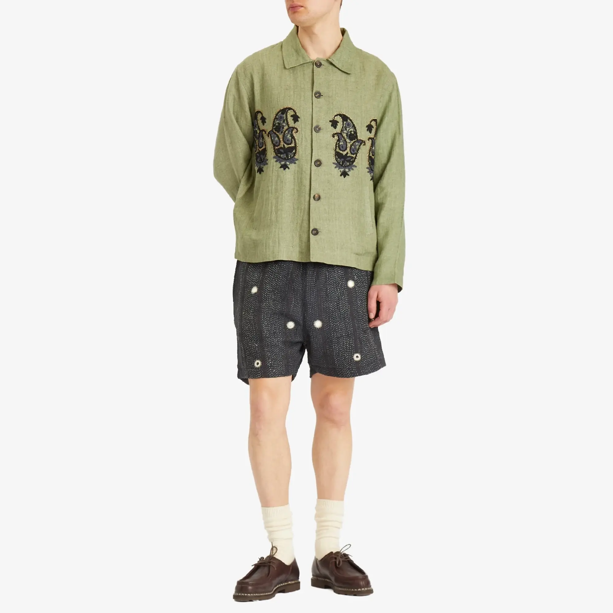 Kartik Research Men's Cropped Embroidered Jacket Green/Black