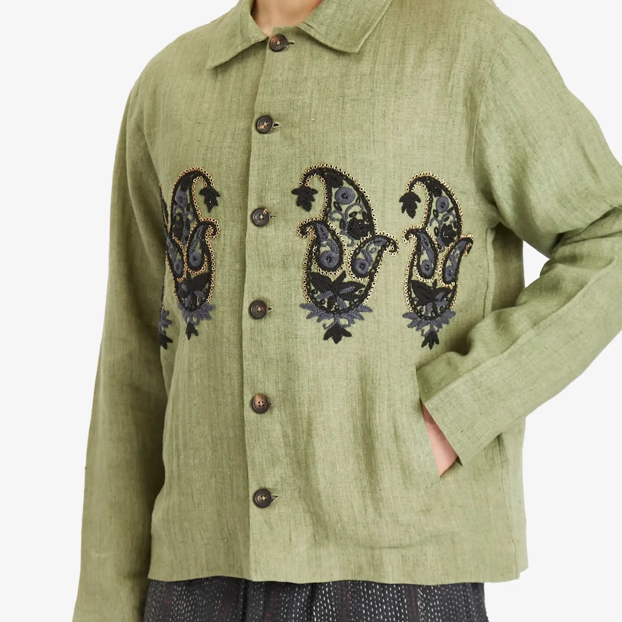 Kartik Research Men's Cropped Embroidered Jacket Green/Black