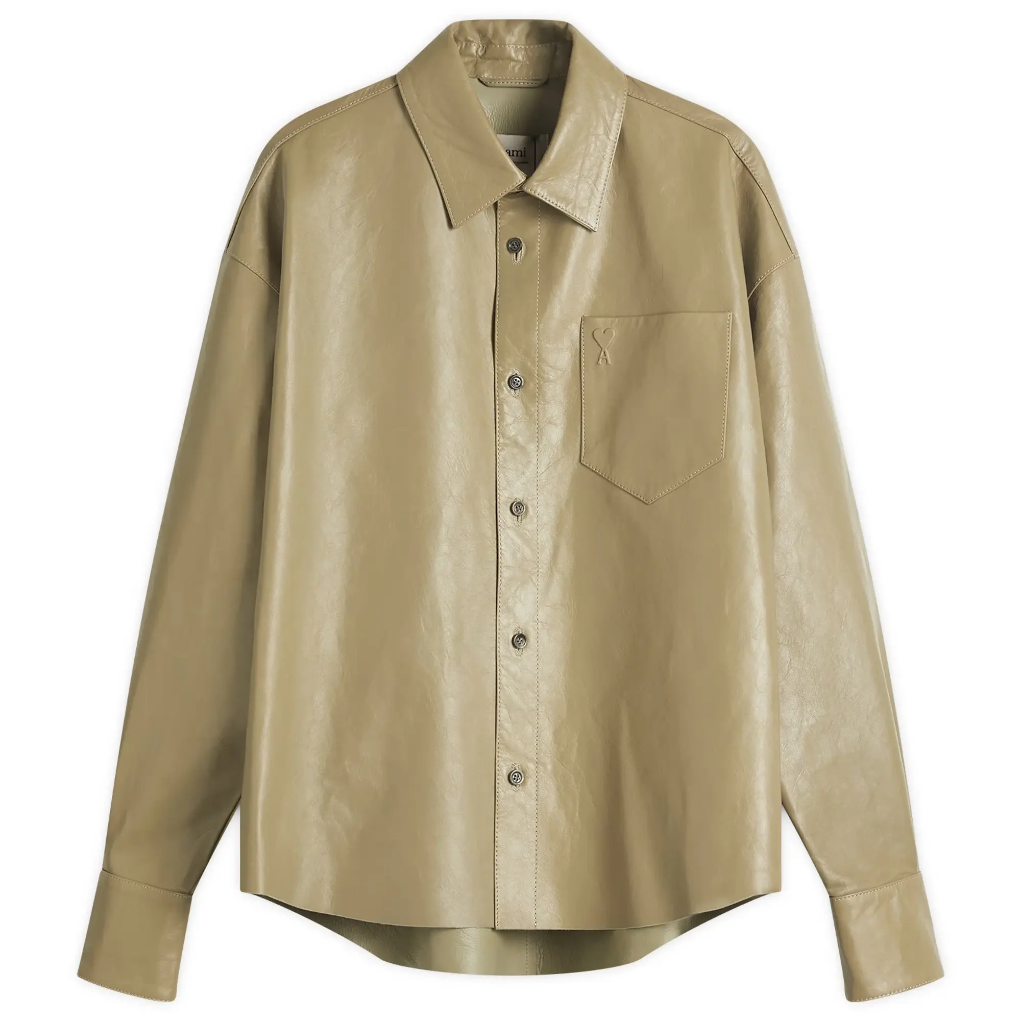 AMI Paris Men's Boxy Fit Leather Overshirt Laurel