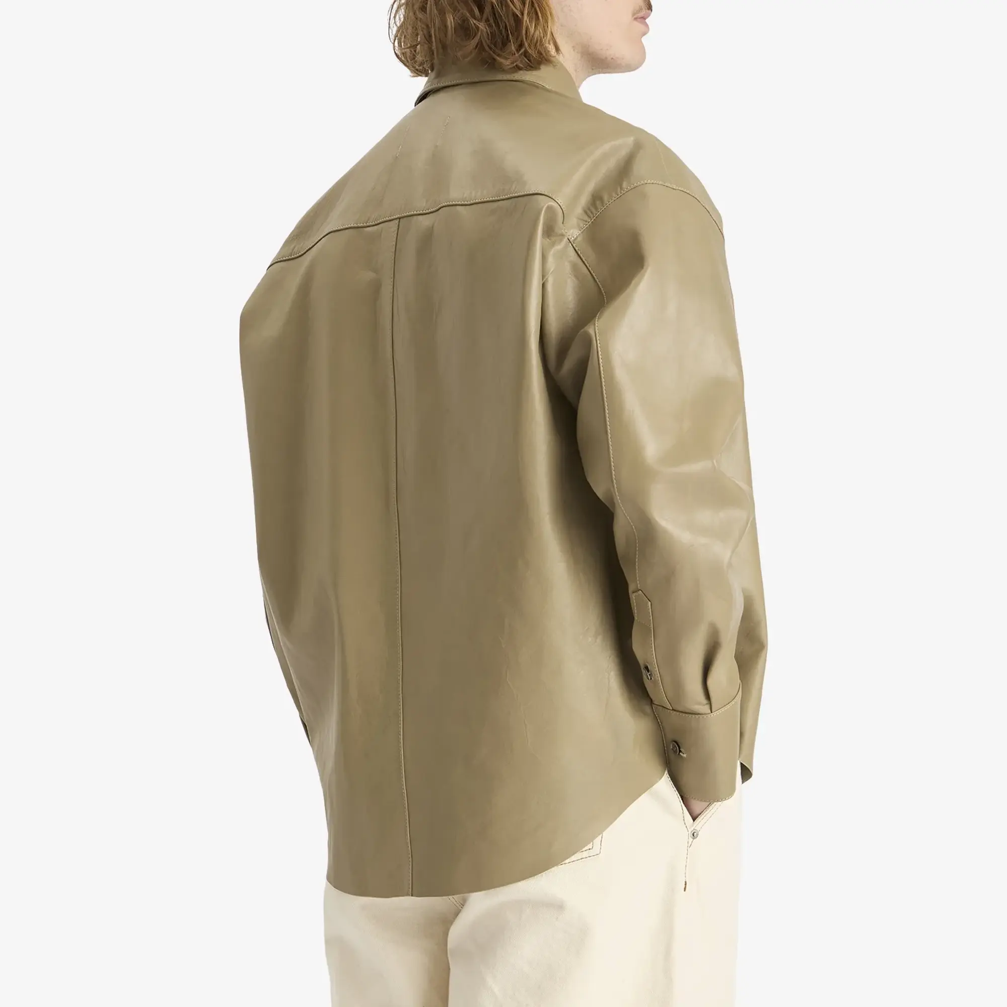 AMI Paris Men's Boxy Fit Leather Overshirt Laurel