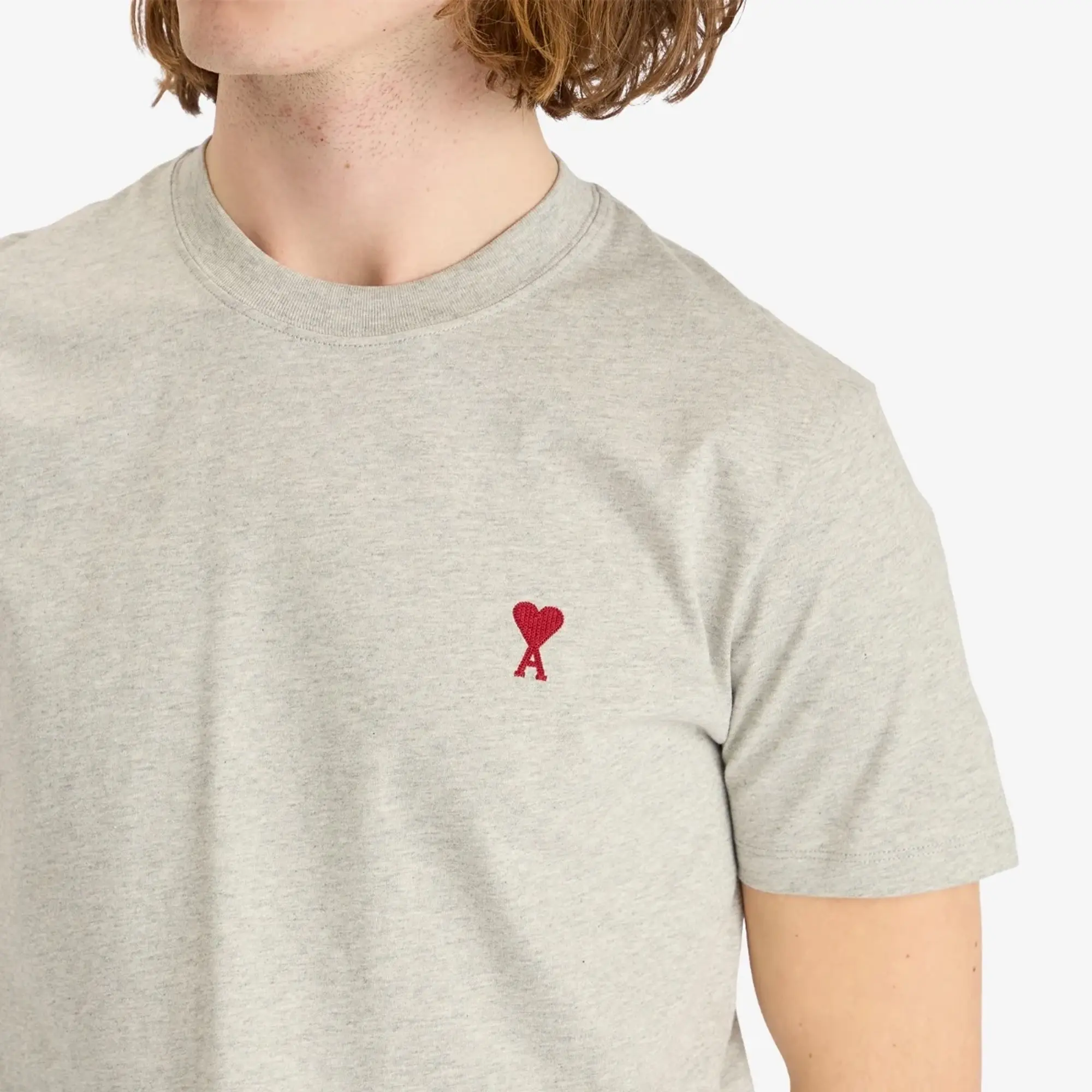 AMI Paris Men's Small Red ADC Classic T-Shirt Heather Ash Grey