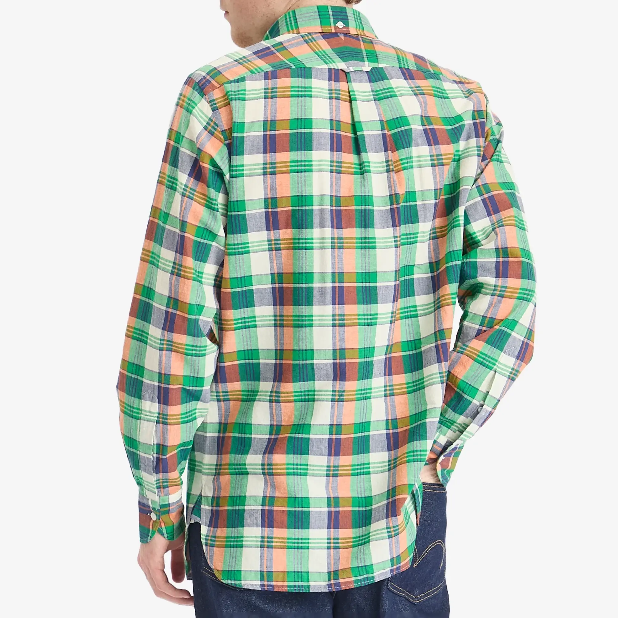 Drake's Men's Madras Button Down Shirt Green/Orange/Blue