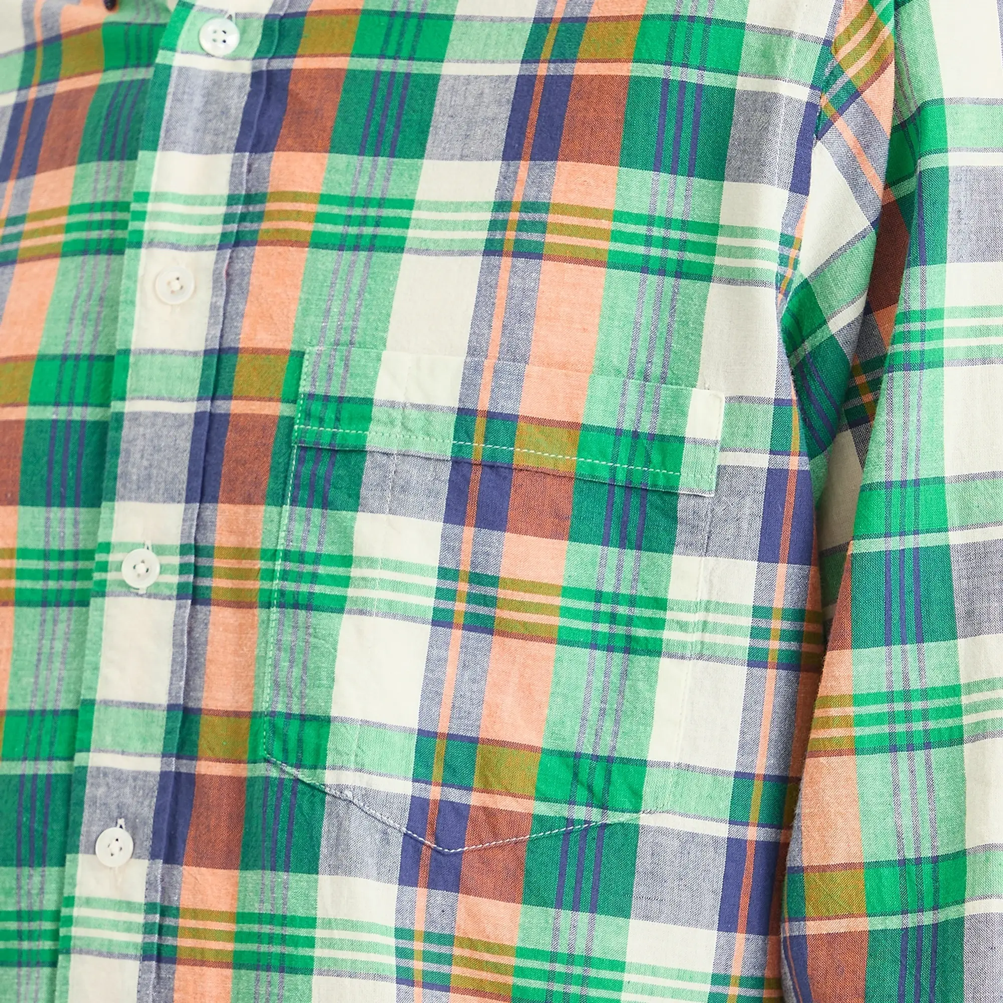 Drake's Men's Madras Button Down Shirt Green/Orange/Blue
