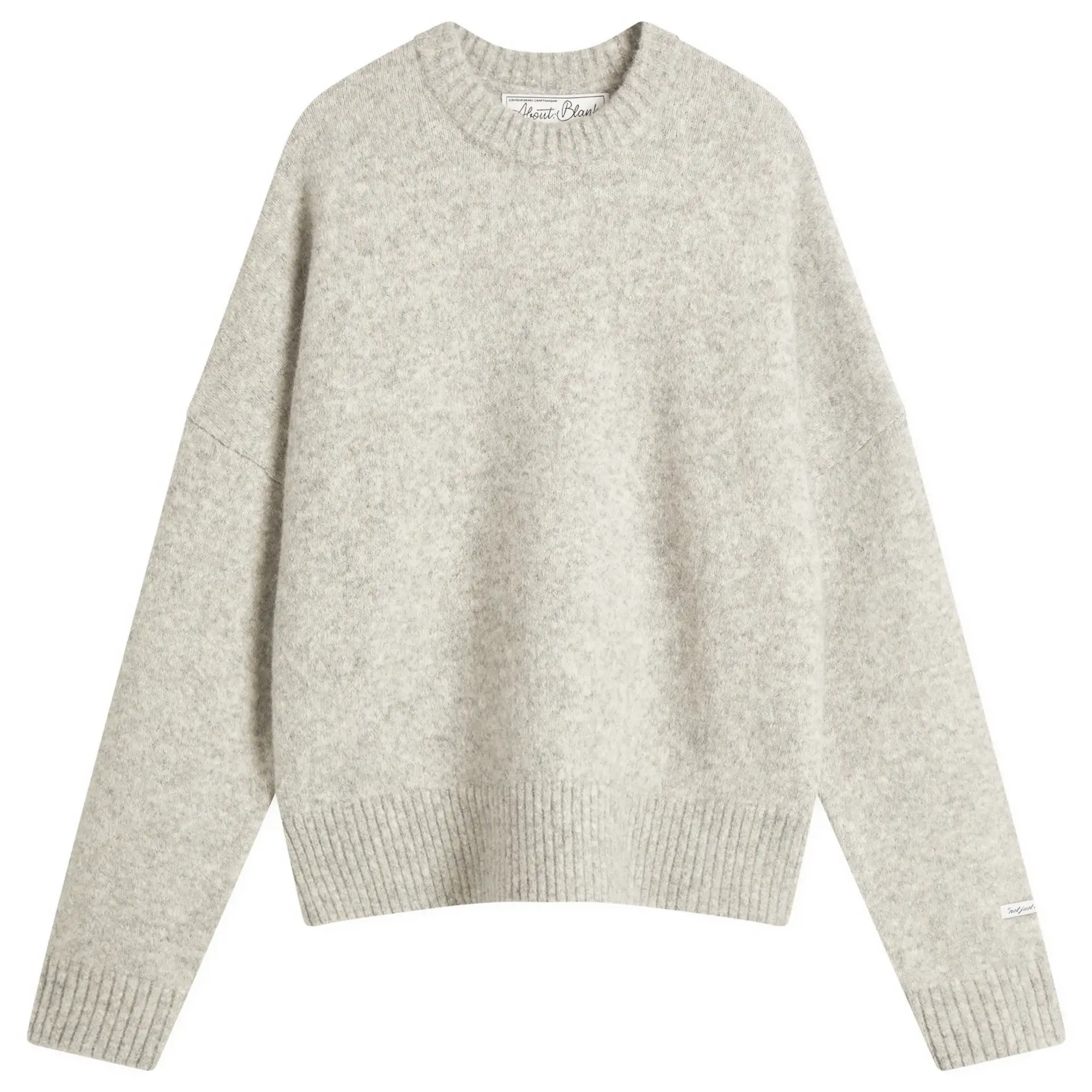 about:blank Men's Mohair Knitted Logo Crewneck Jumper Grey Marl/Ecru