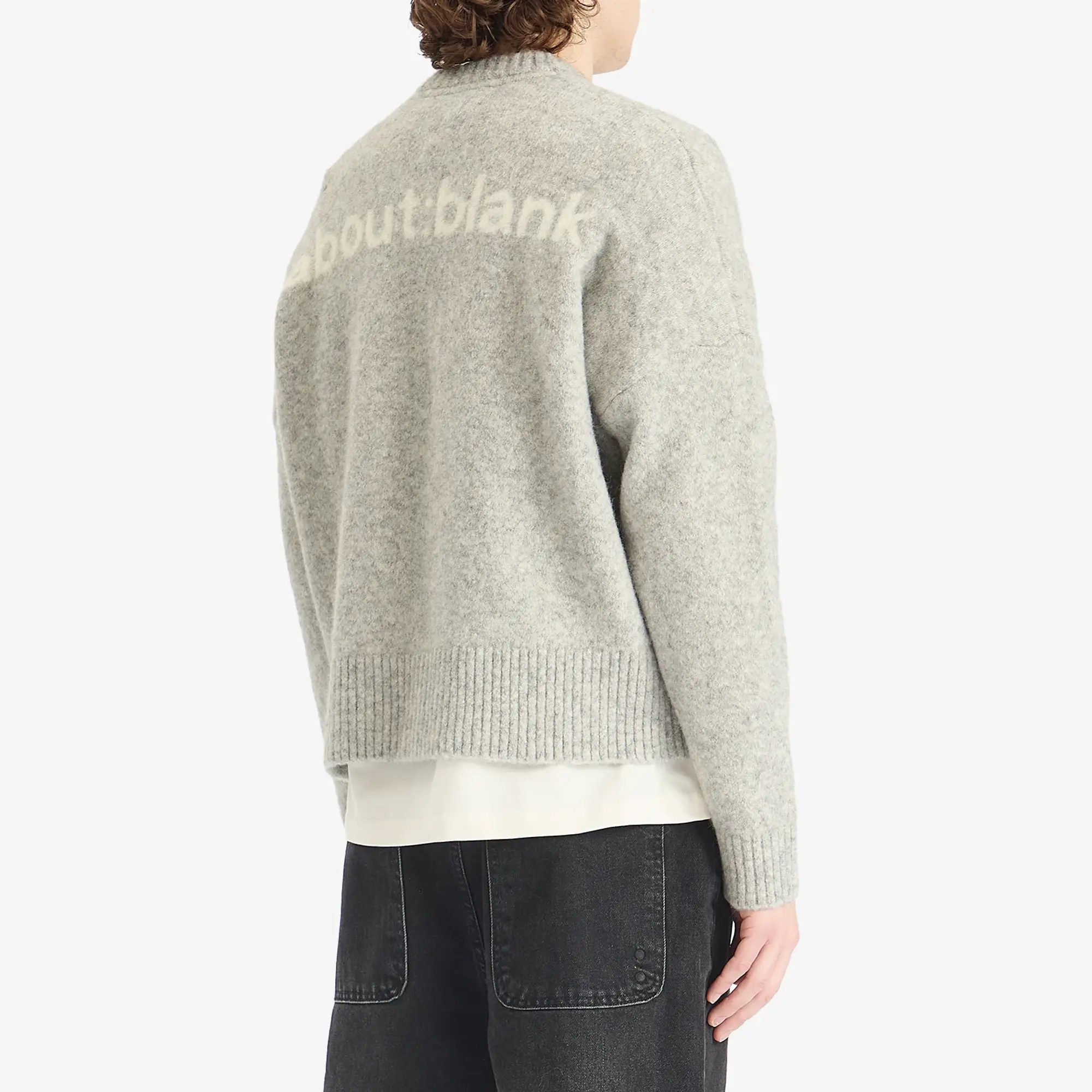 about:blank Men's Mohair Knitted Logo Crewneck Jumper Grey Marl/Ecru