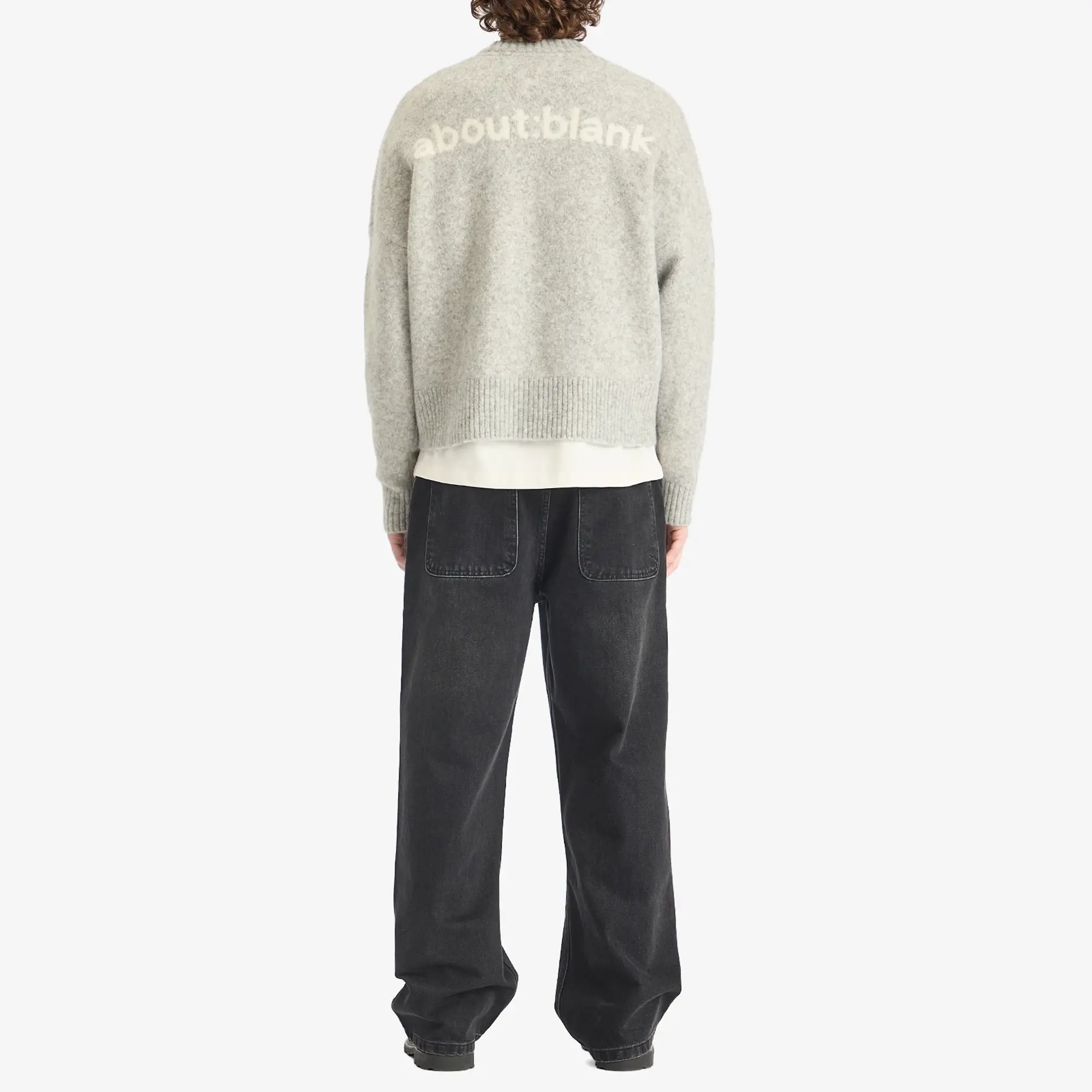 about:blank Men's Mohair Knitted Logo Crewneck Jumper Grey Marl/Ecru