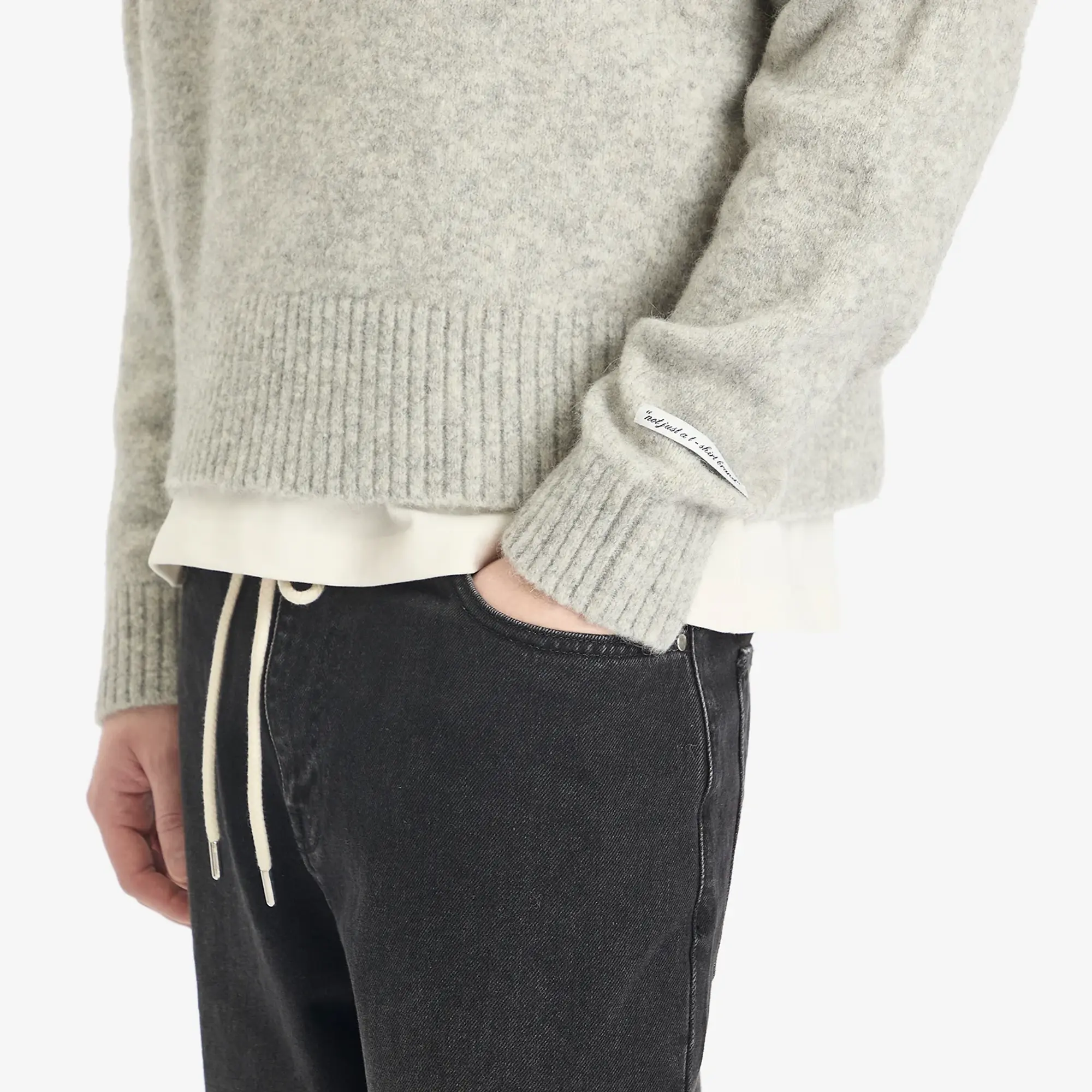 about:blank Men's Mohair Knitted Logo Crewneck Jumper Grey Marl/Ecru