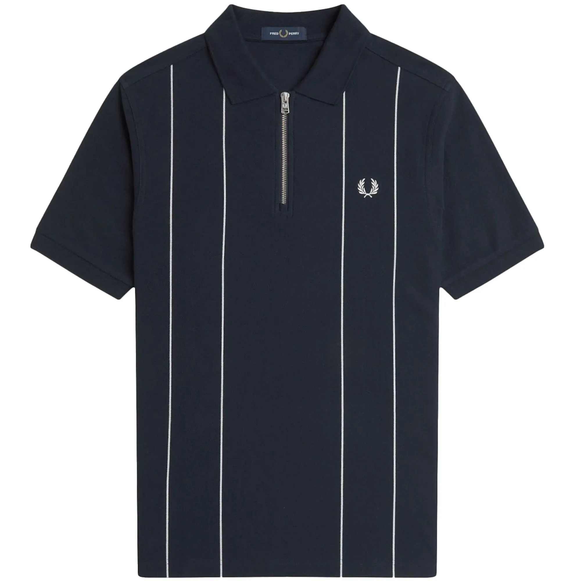 Fred Perry Pinstripe Zip Neck Polo Shirt - Navy