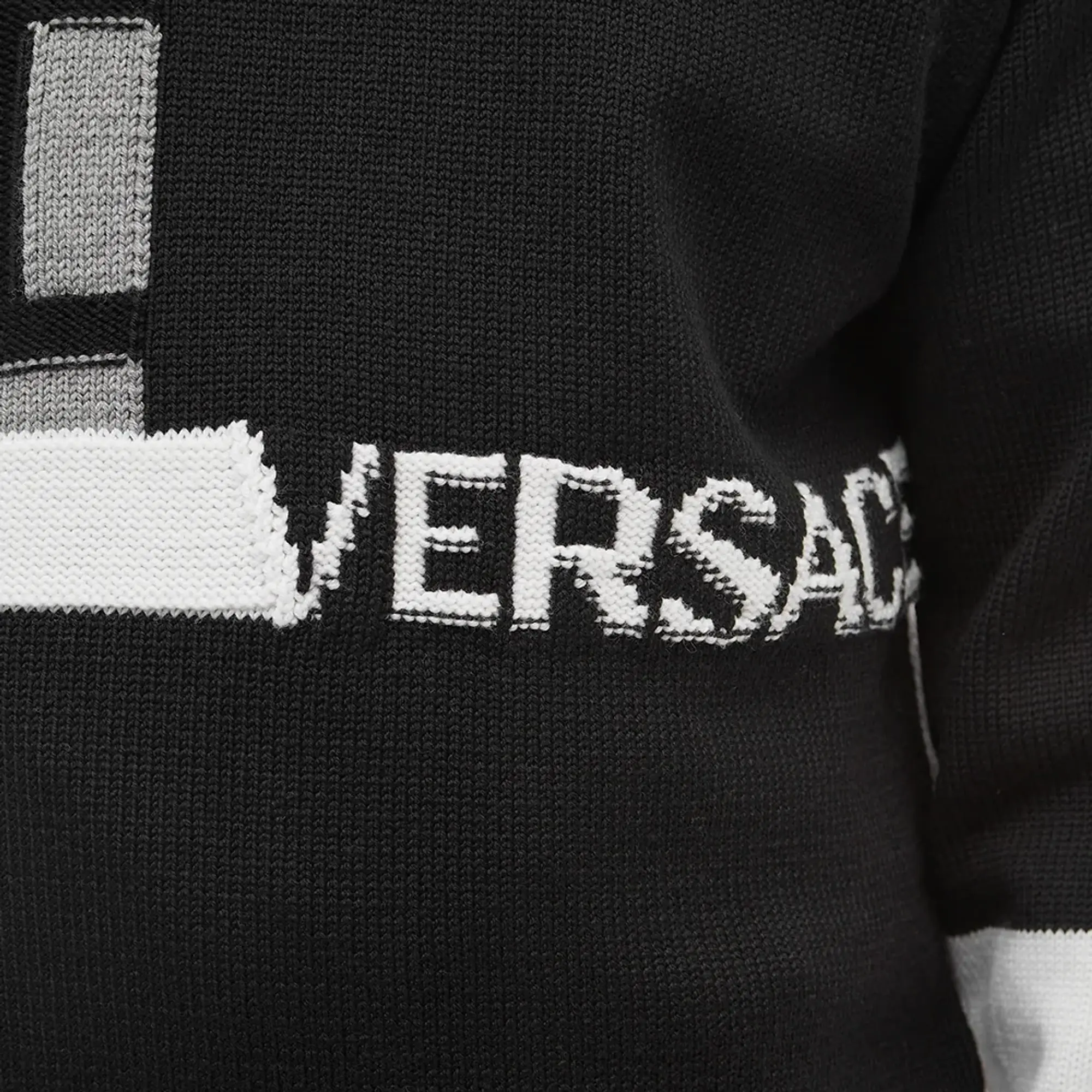 Versace Men's Patchwork Logo Crew Knit Grey/Black