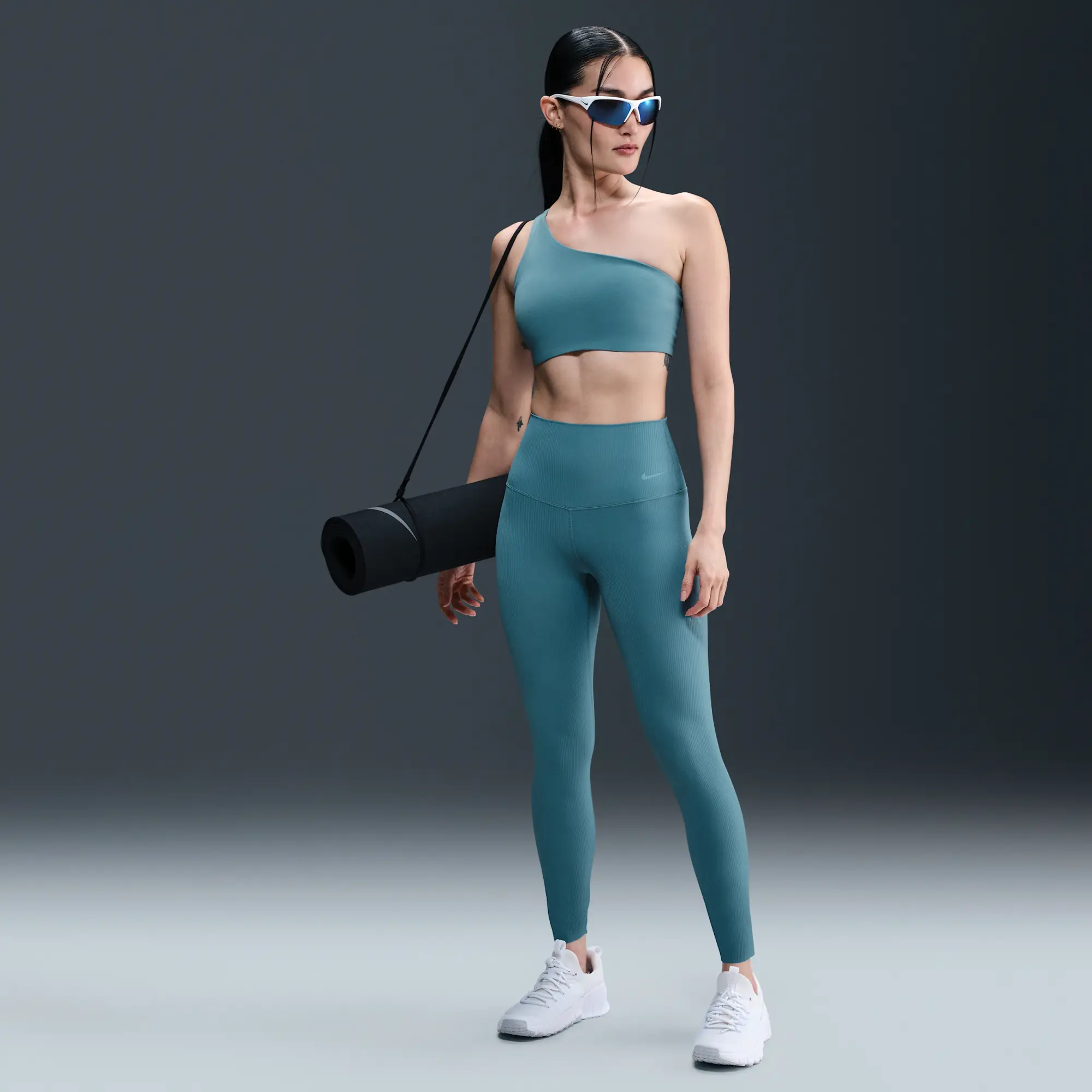 Nike Zenvy Rib Women's Gentle-Support High-Waisted 7/8 Leggings - Blue - Nylon/Elastane