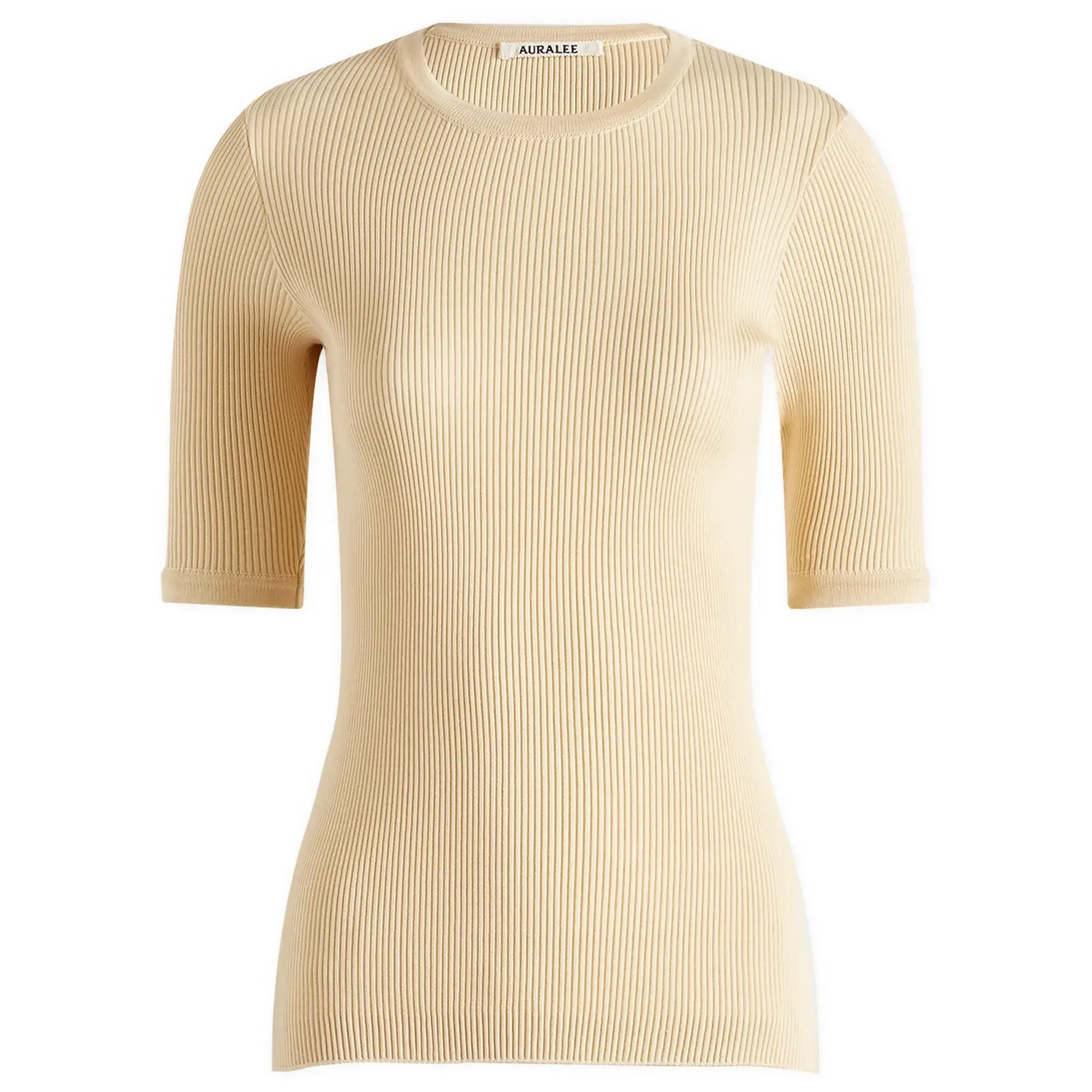 Auralee Women's Cotton Rib Knit T-Shirt Yellow Beige