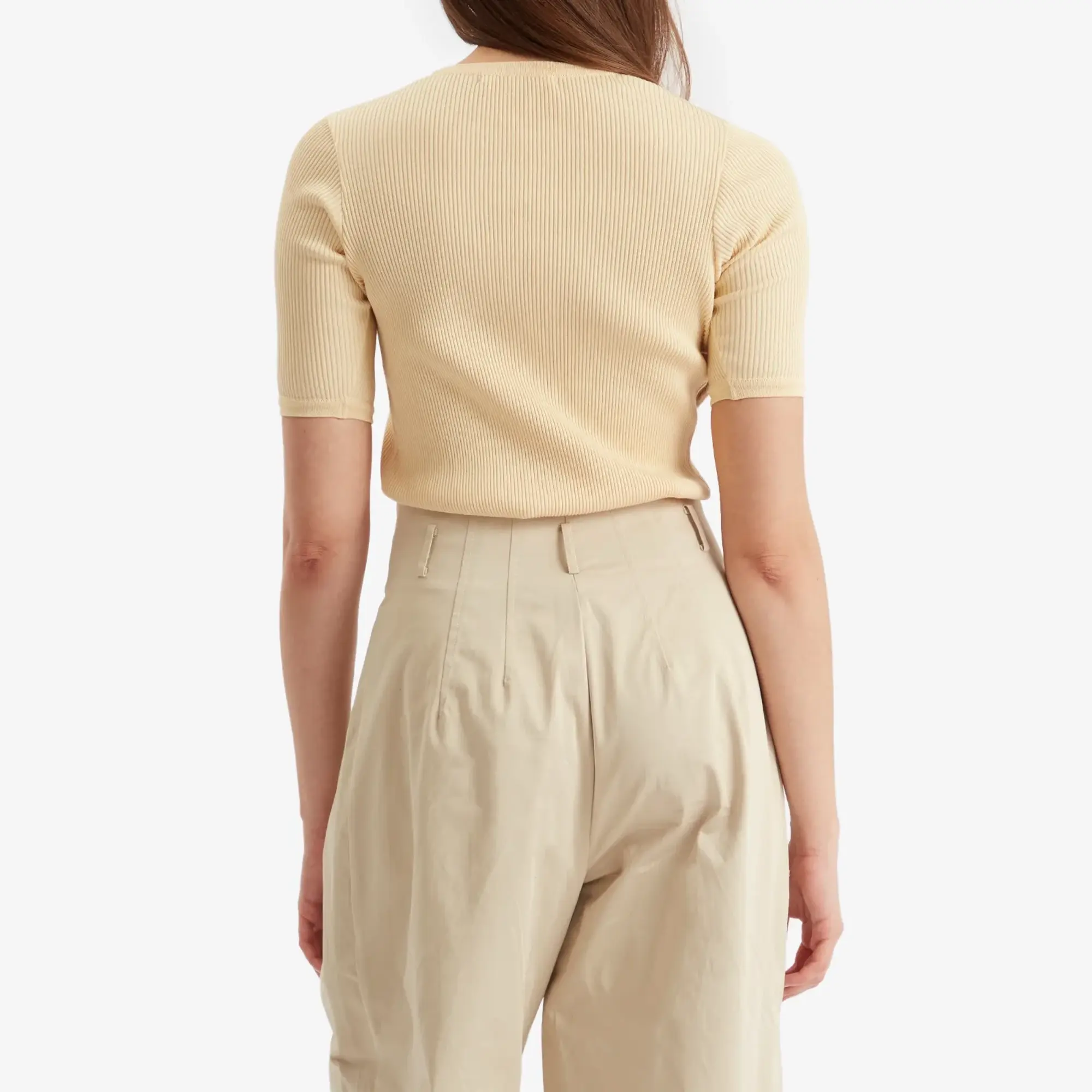 Auralee Women's Cotton Rib Knit T-Shirt Yellow Beige