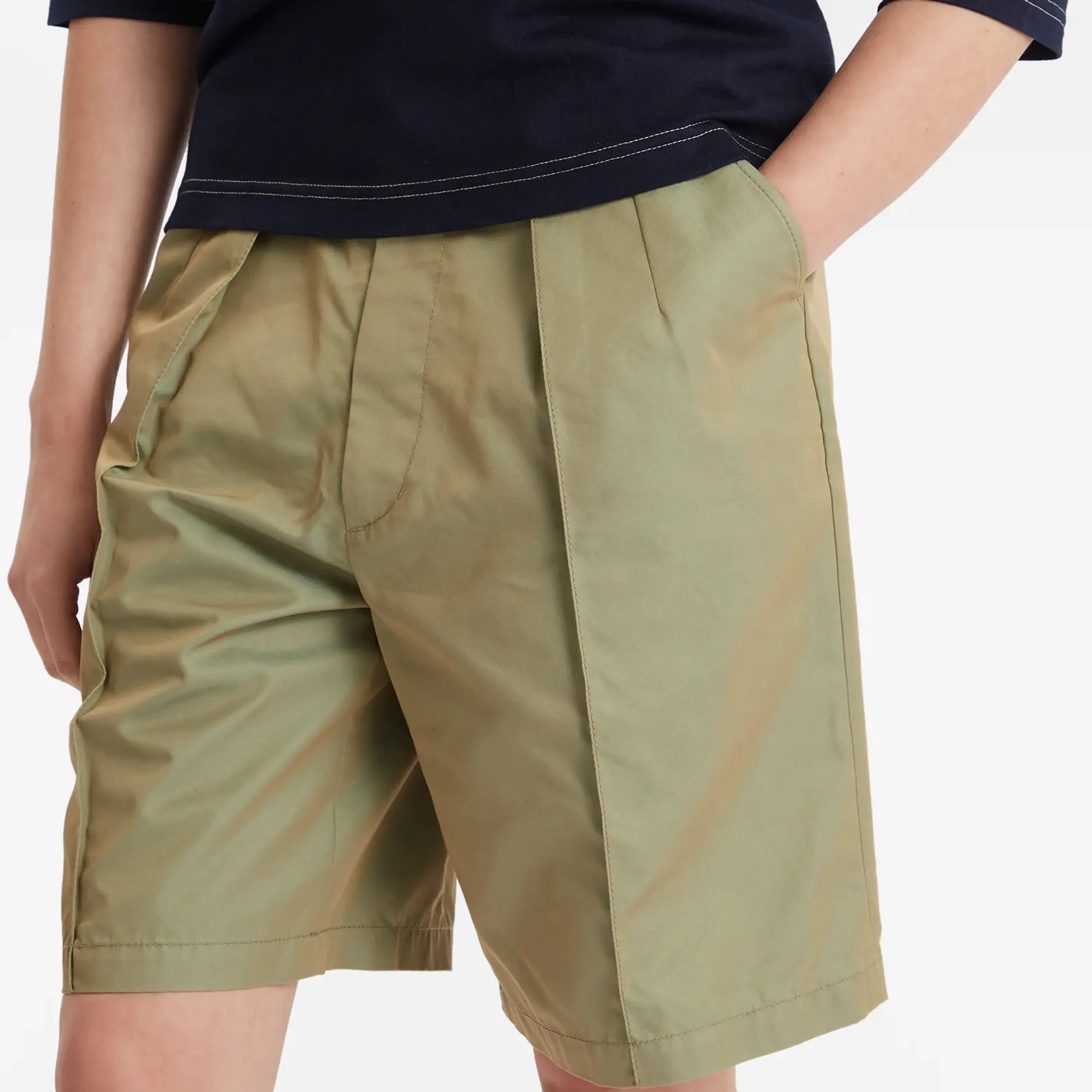 Beams Boy Women's Long Chamb Shorts Olive