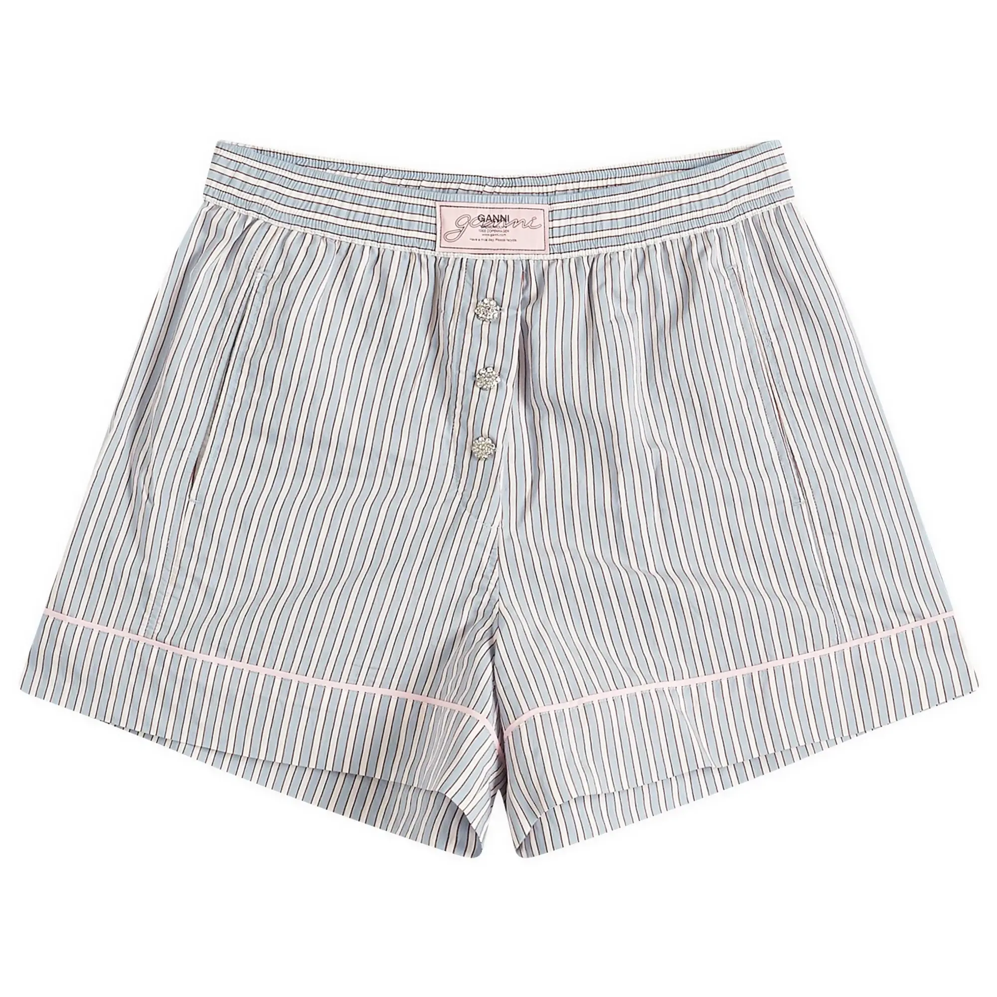 GANNI Women's Yarn Dyed Stripe Elasticated Shorts Soft Chambray