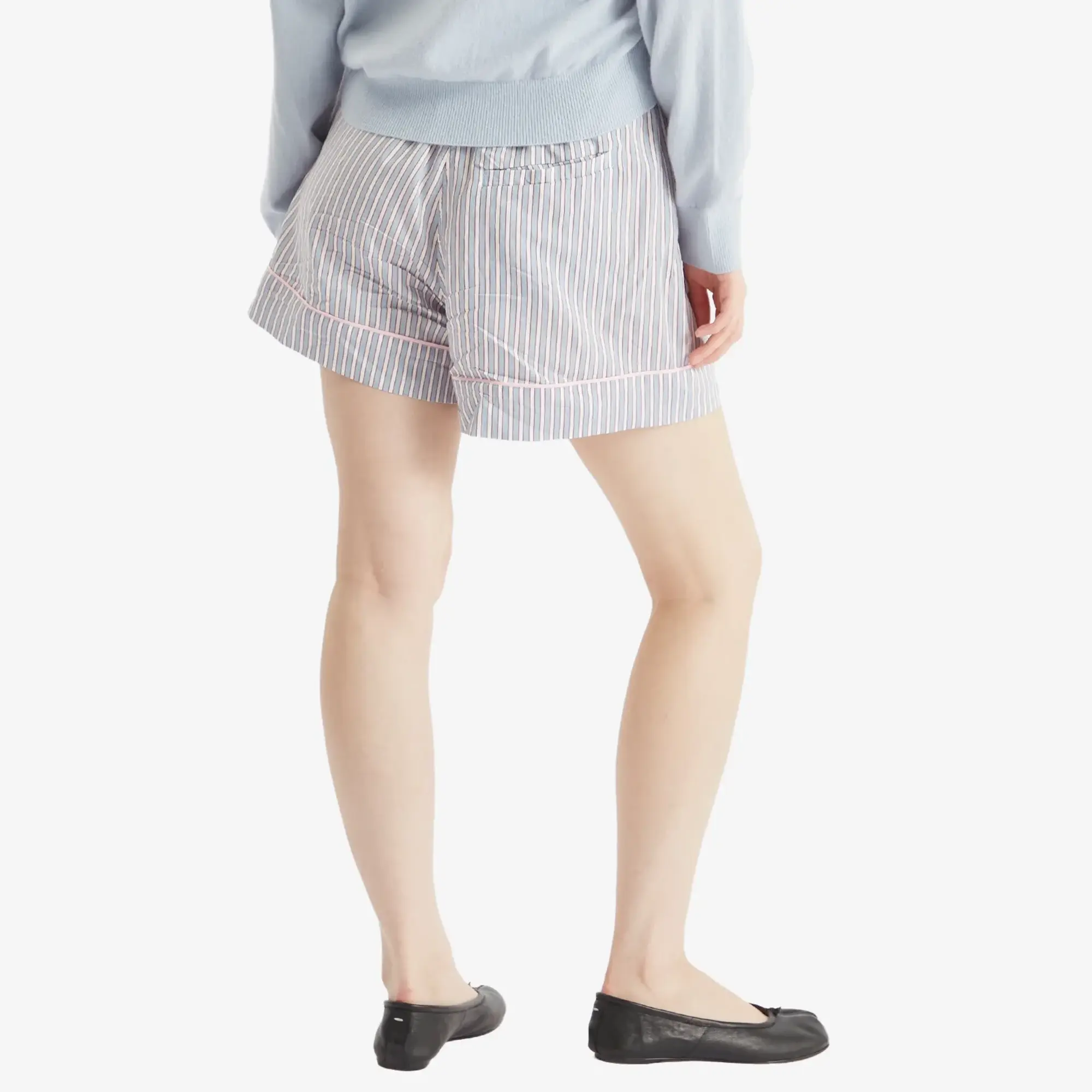 GANNI Women's Yarn Dyed Stripe Elasticated Shorts Soft Chambray