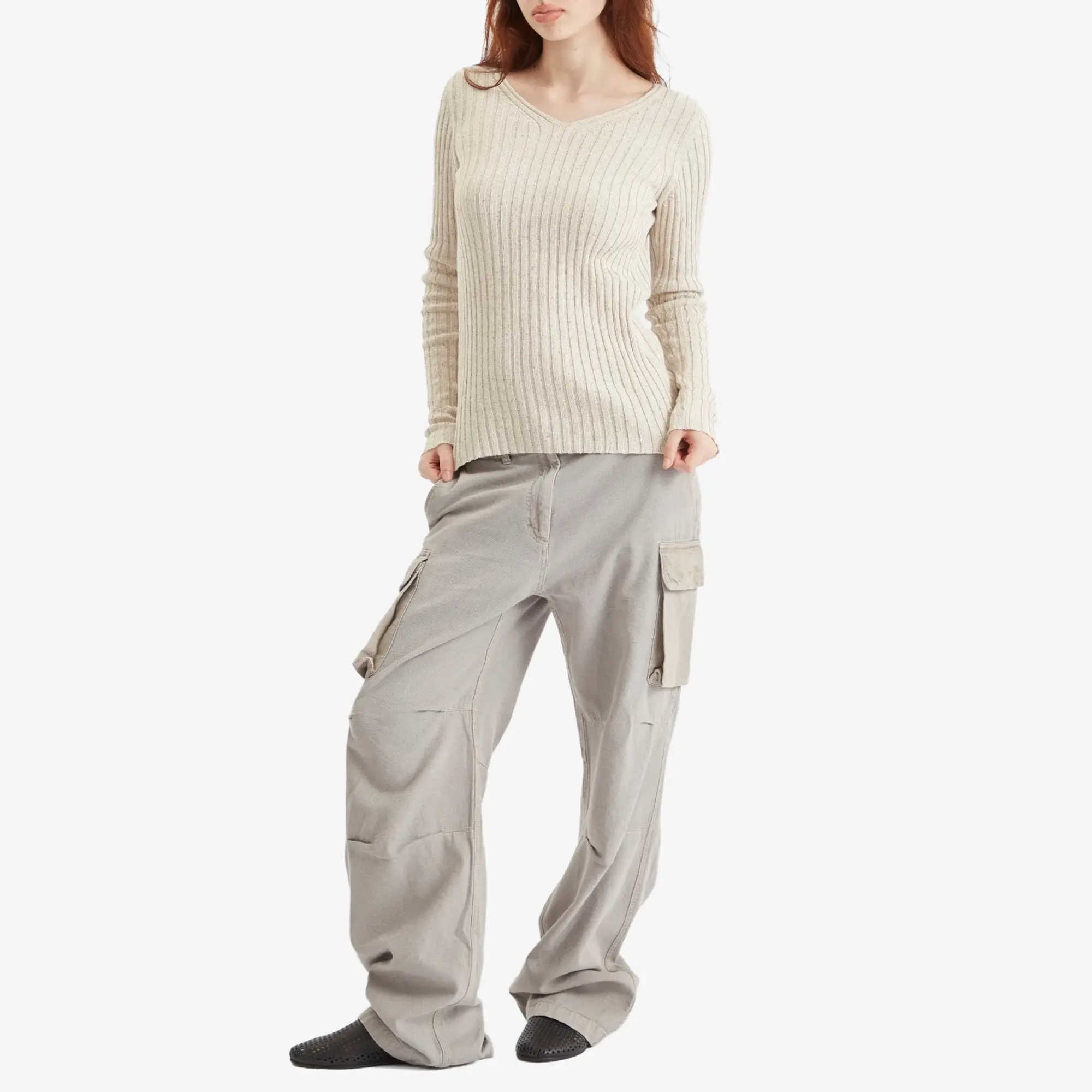Our Legacy Women's Peak Cargo Trousers Stone Gravel Draping Canvas