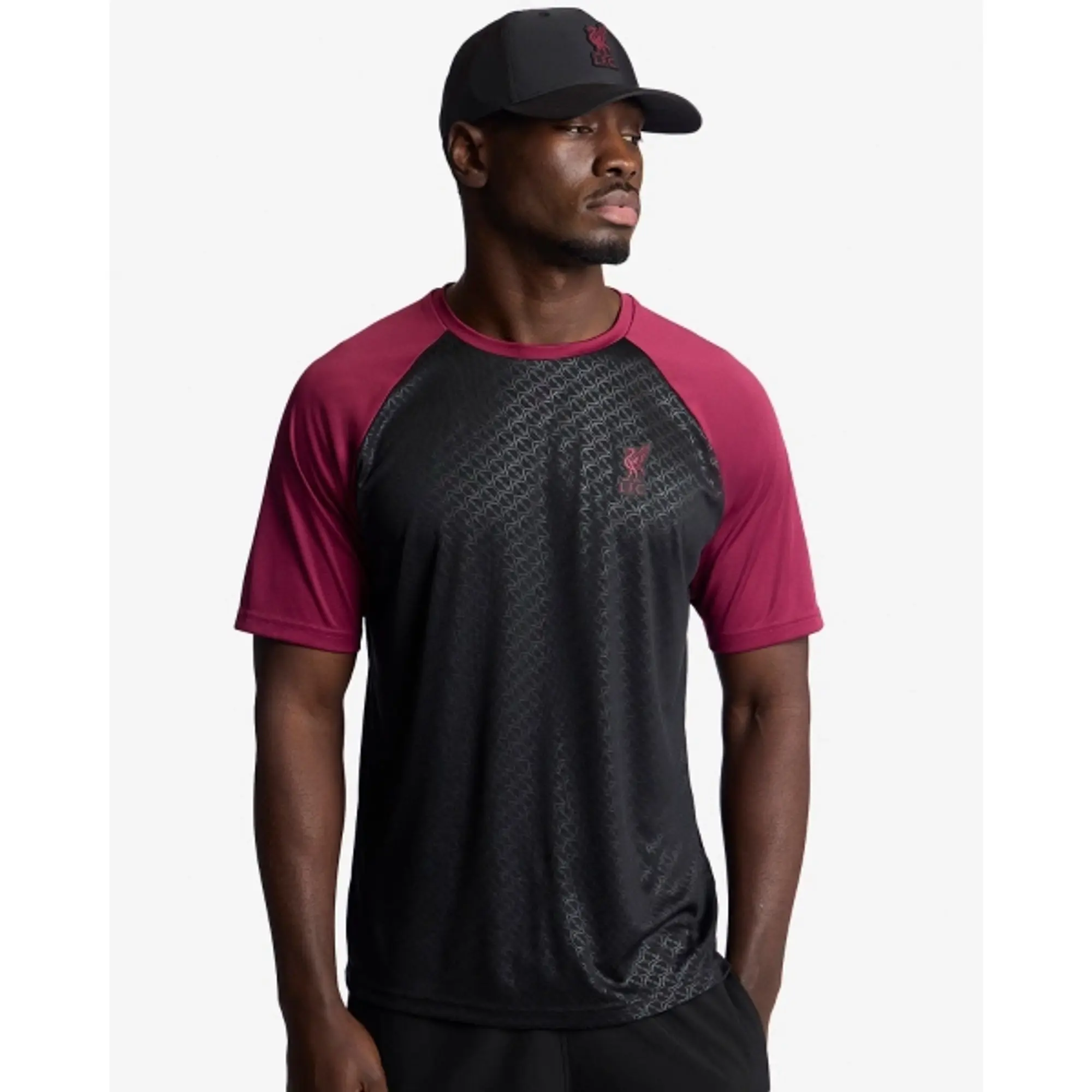 Liverpool FC LFC Mens Embossed Tee Black & Red