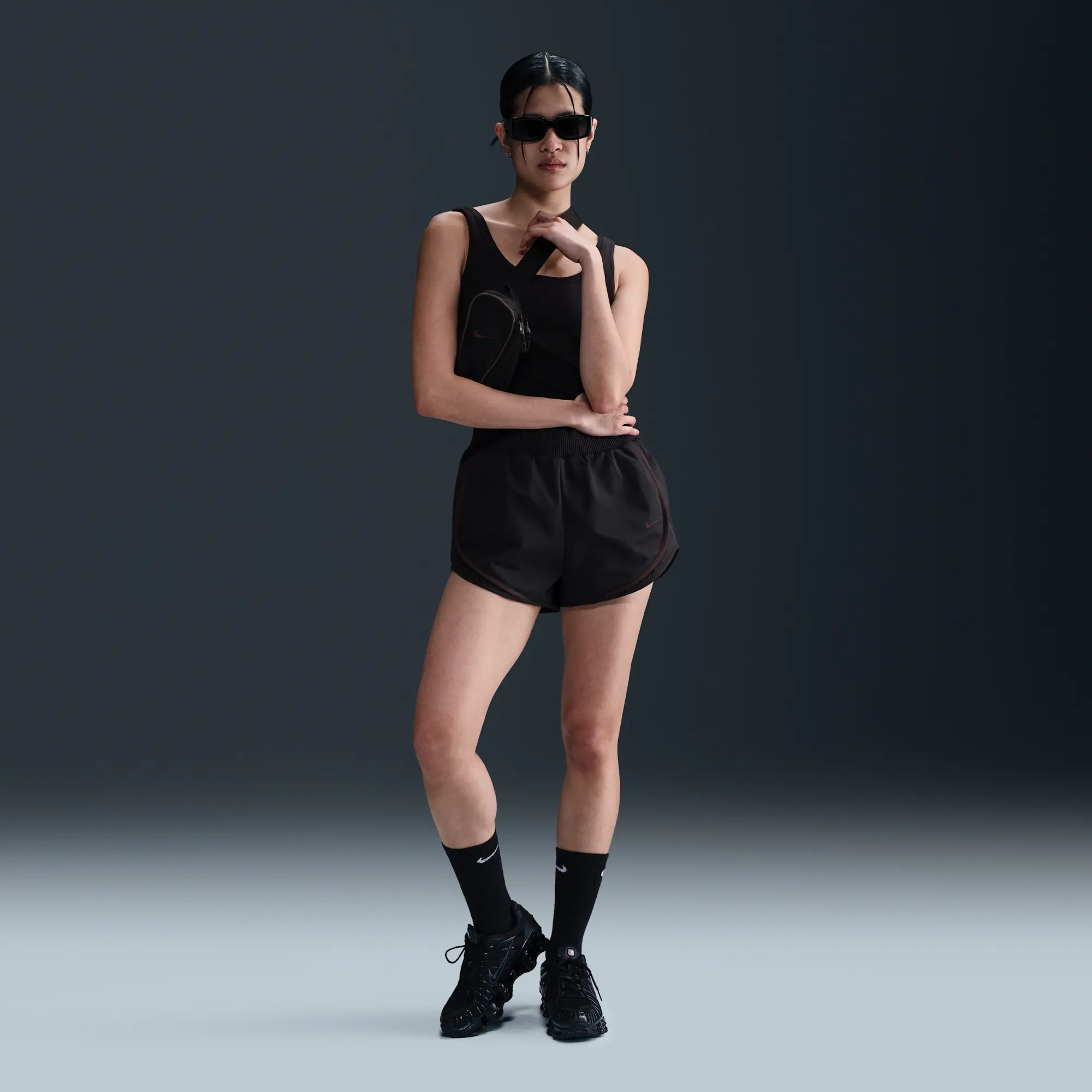Nike Sportswear Collection Women's Mid-Rise Twill Shorts - Black - Cotton/Polyester/Elastane