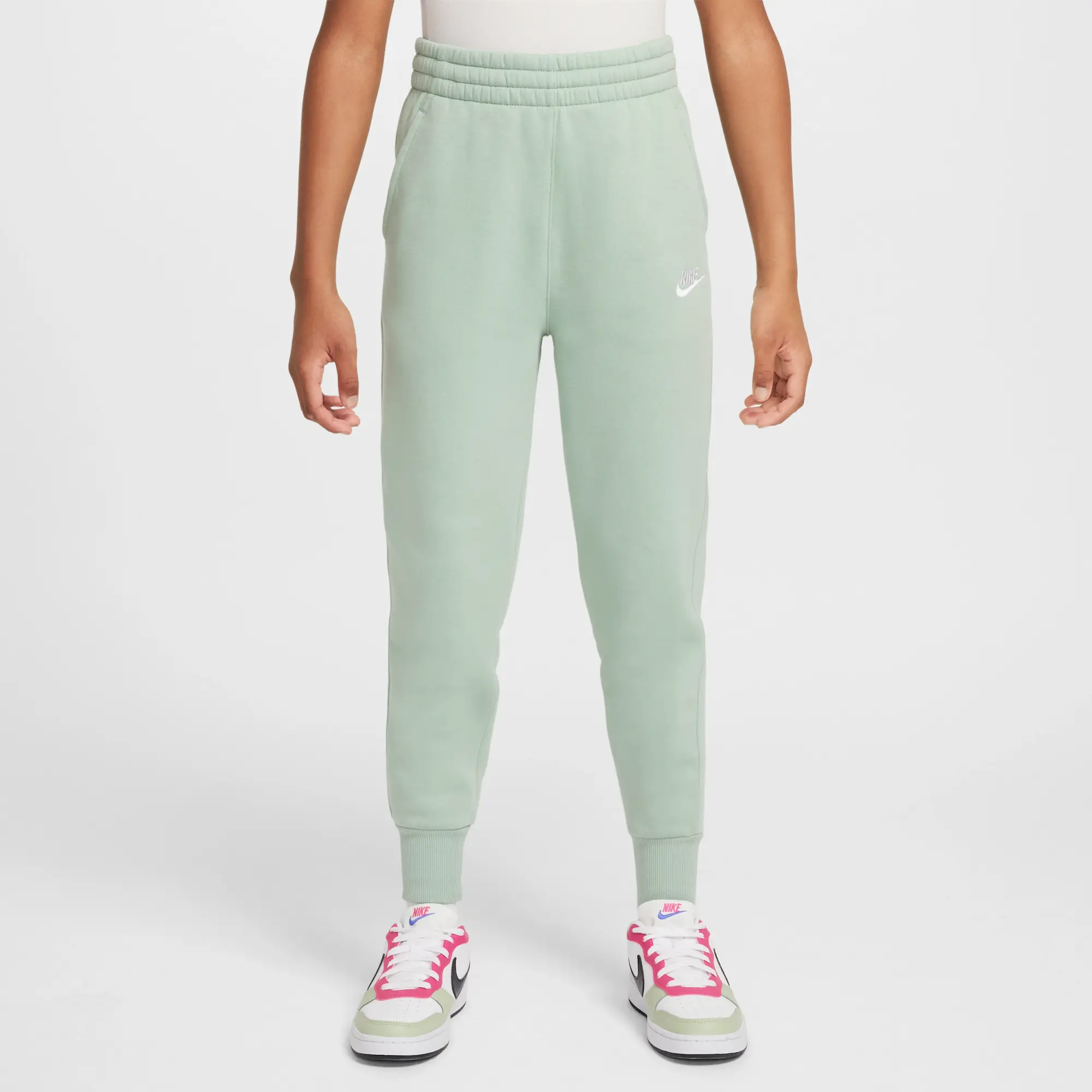 Nike Sportswear Club Fleece Older Kids' (Girls') High-Waisted Fitted Trousers - Green - Cotton/Polyester