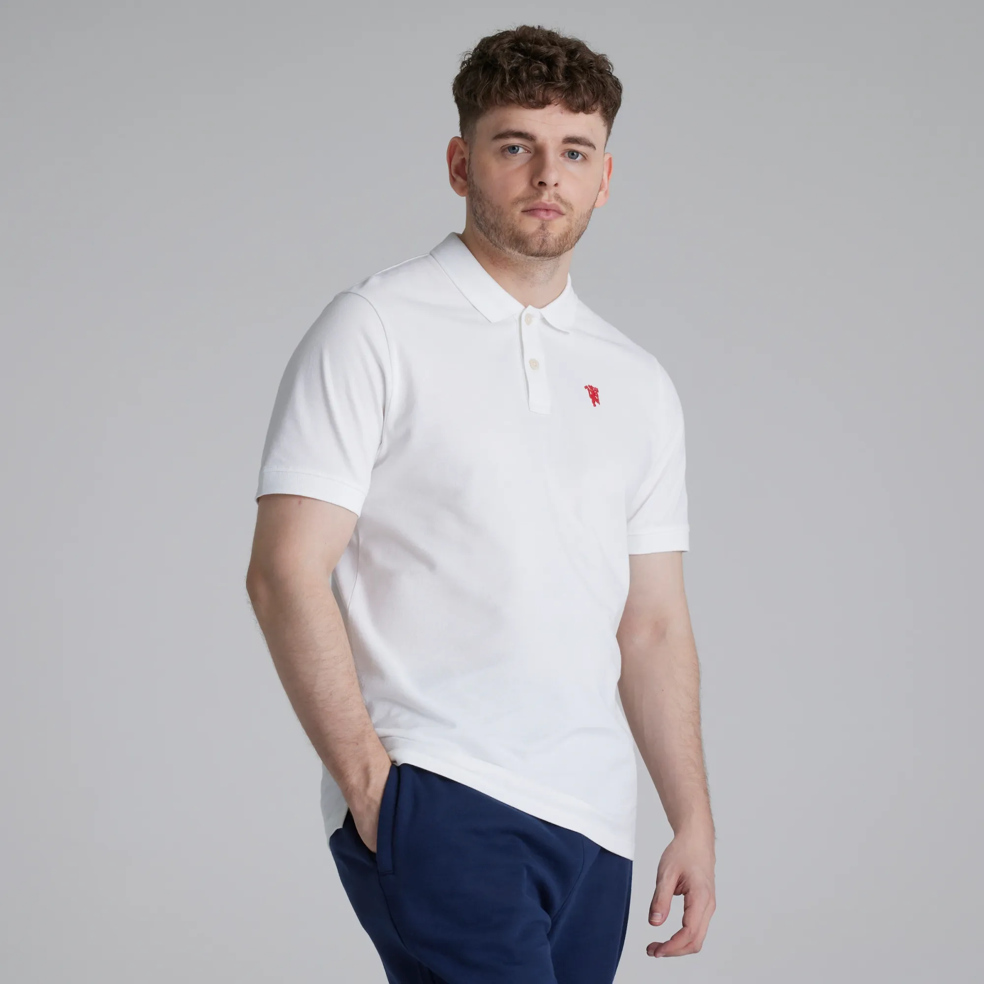 Manchester United Mens Devil Emblem Polo Shirt White