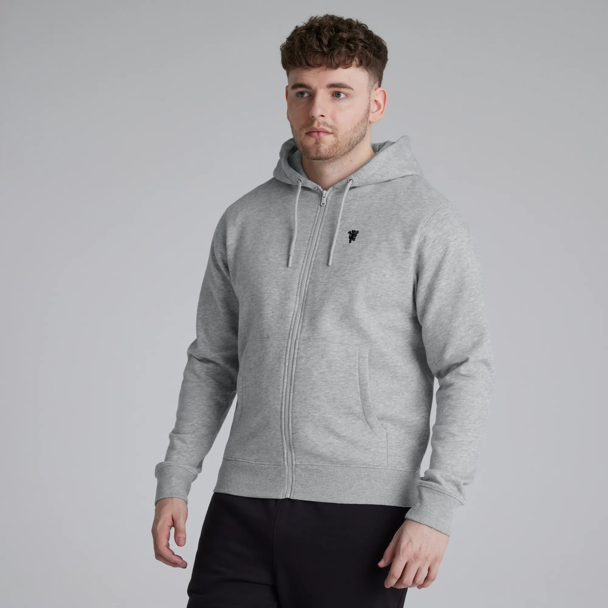 Manchester United Mens Devil Emblem Full Zip Hoodie Grey