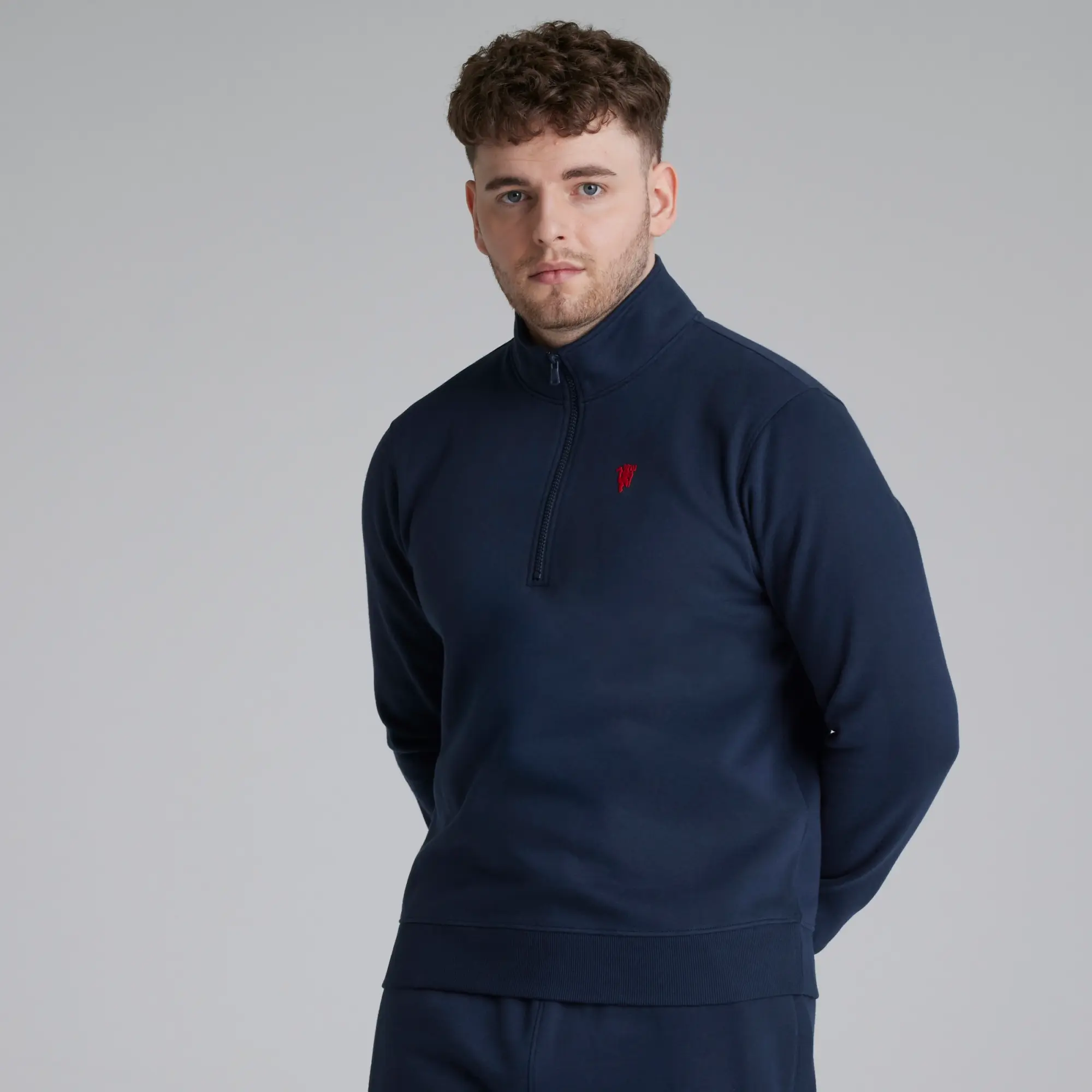 Manchester United Mens Devil Emblem 1/4 Zip Sweatshirt Navy