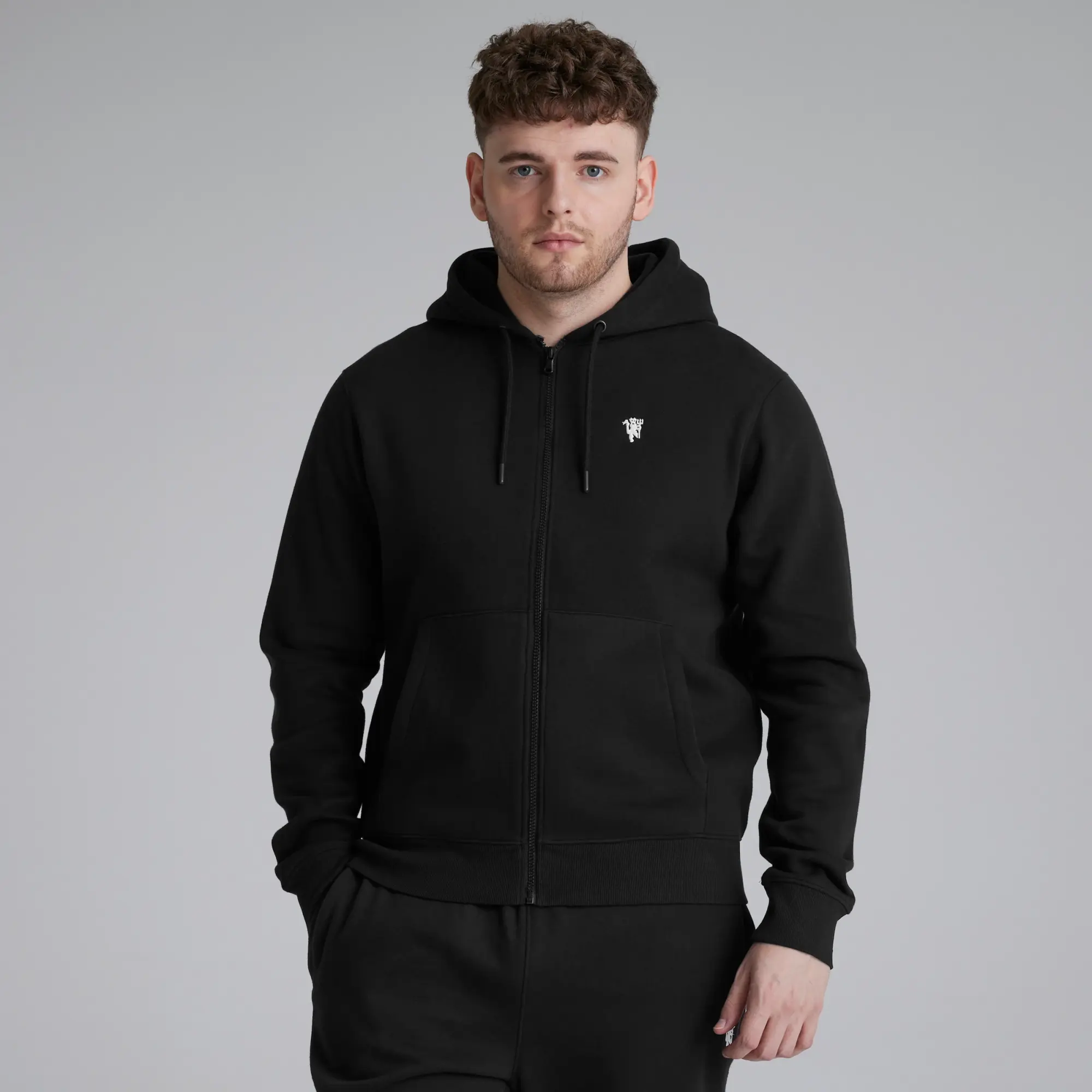 Manchester United Mens Devil Emblem Full Zip Hoodie Black