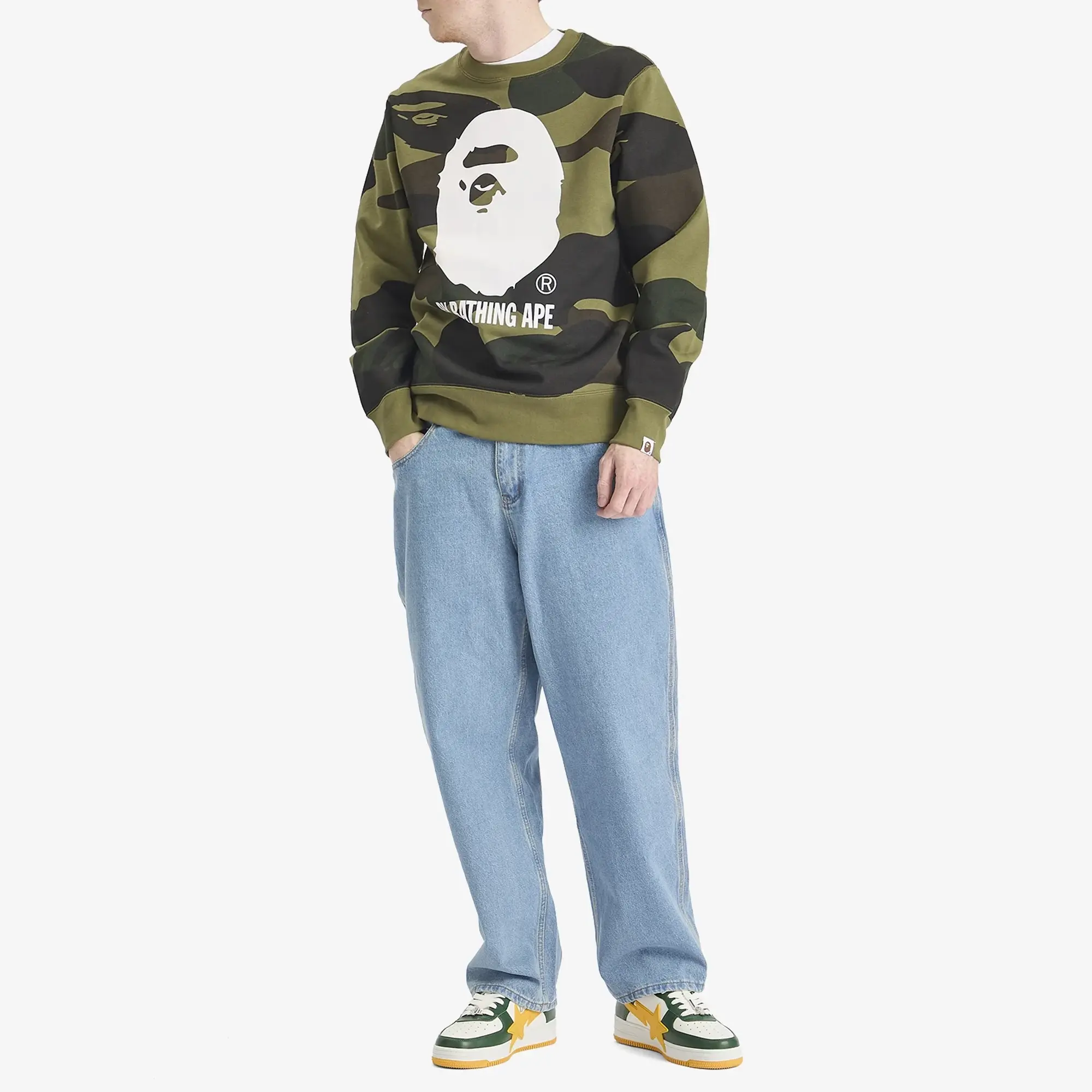 A Bathing Ape Men's Giant 1St Camo By Bathing Ape Crew Sweatshirt Green
