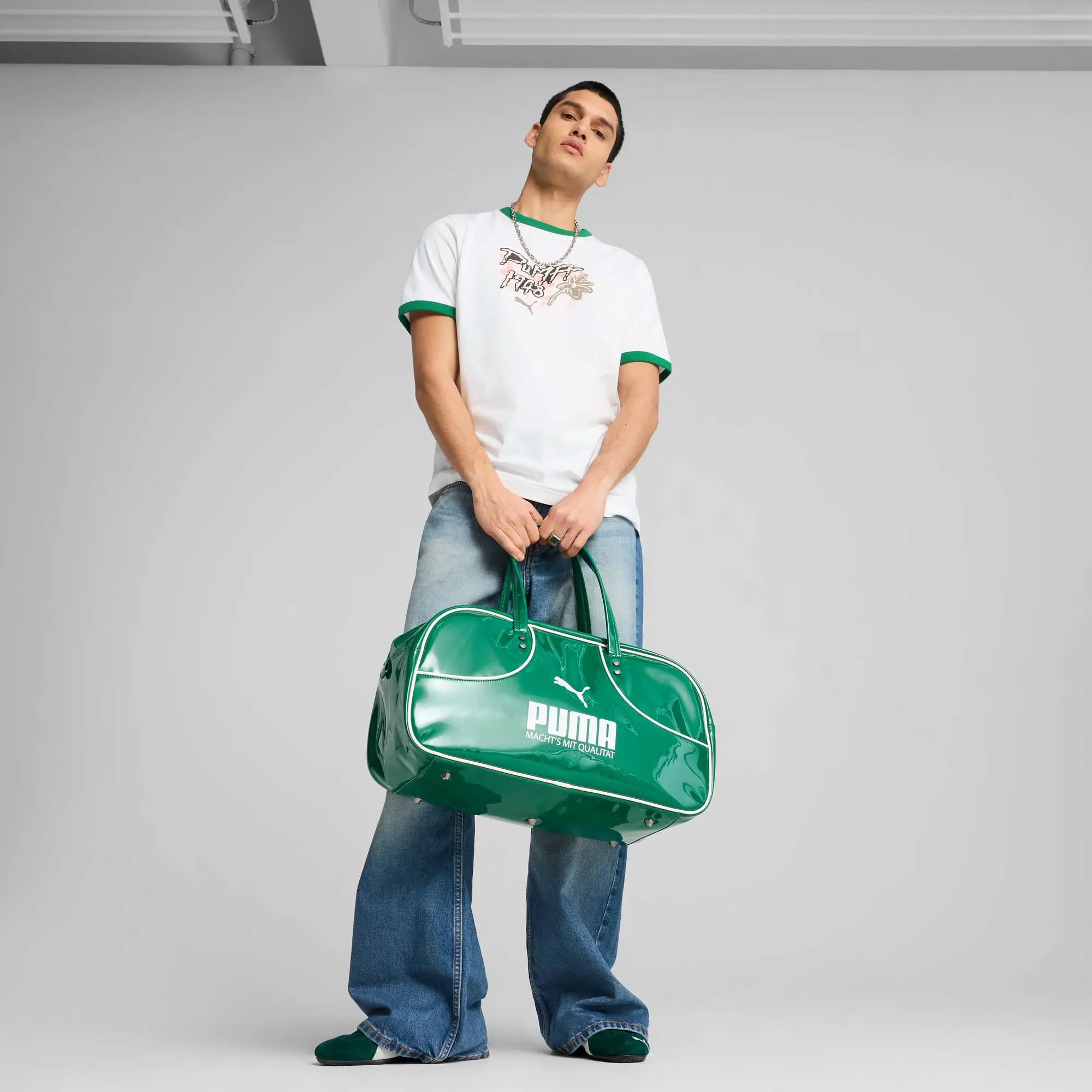 Future.PUMA.Archive Graphic Ringer T-Shirt Men, White/Archive Green, size Large