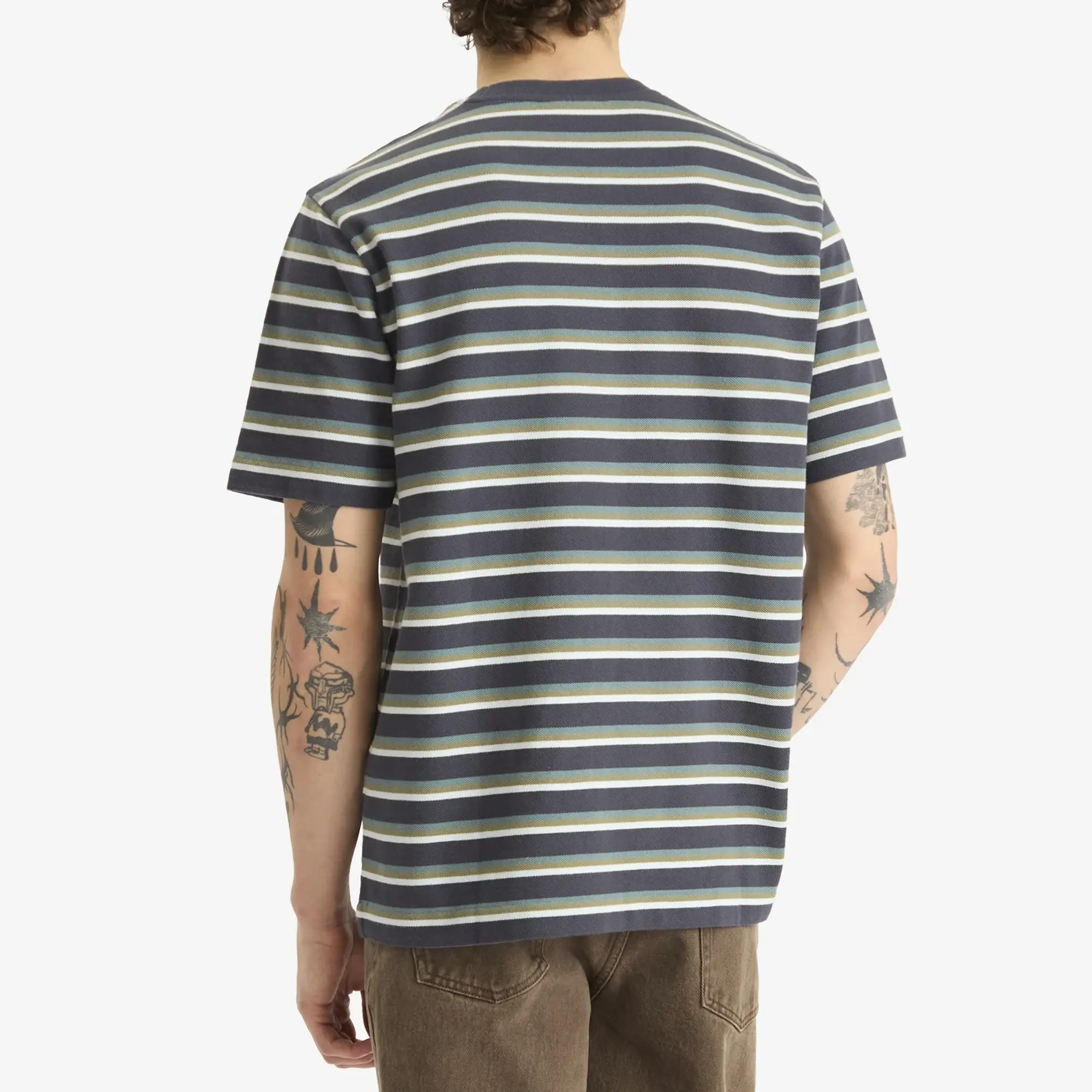 Maison Kitsune Profile Fox Patch Striped Comfort T-Shirt Soft Teal/Bay Leaf/Cirrus Blue