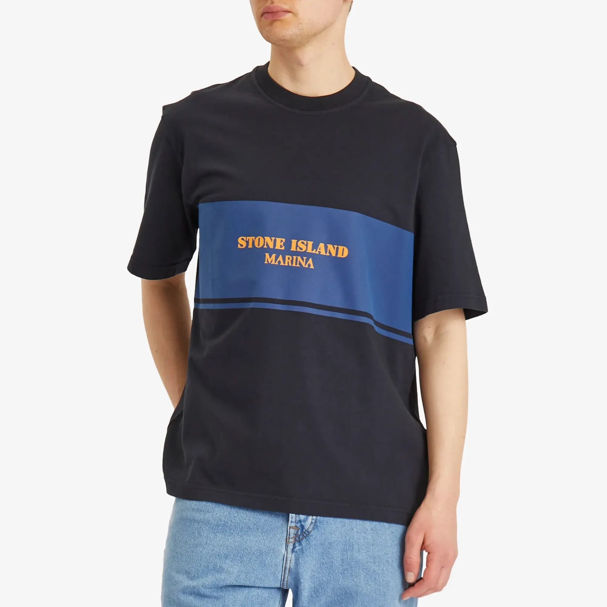 Stone Island Men's Marina Stripe Logo T-Shirt Navy Blue