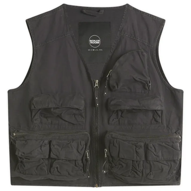 Boiler Room Men's Multi Pocket Gilet Black | SS25JK04BLK | FOOTY.COM