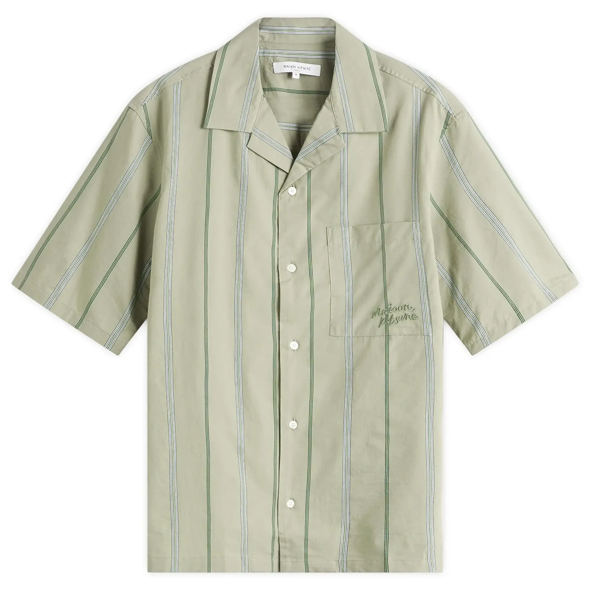 Maison Kitsune Stripe Resort Shirt Vert-De-Gris