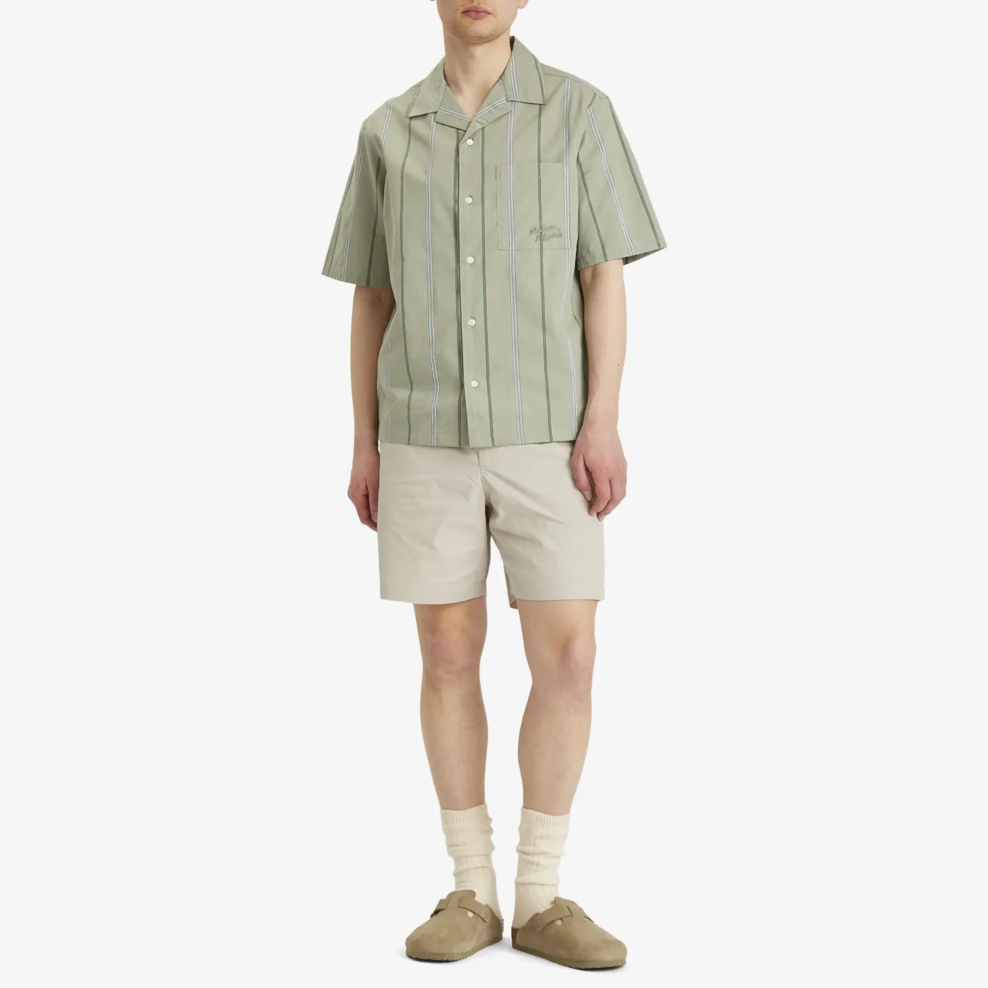 Maison Kitsune Stripe Resort Shirt Vert-De-Gris