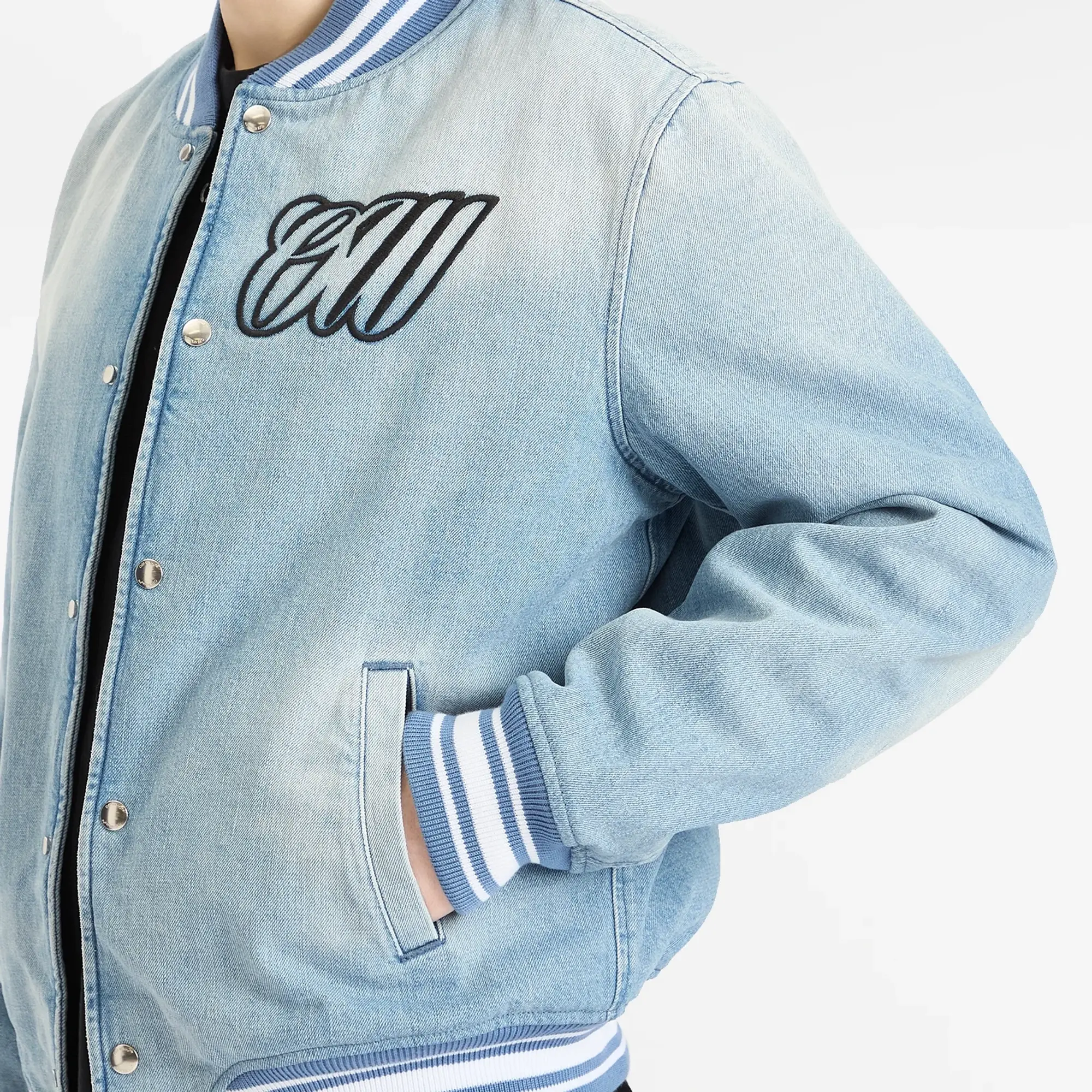 Off-White Women's Full Denim Varsity Jacket Bleach Black
