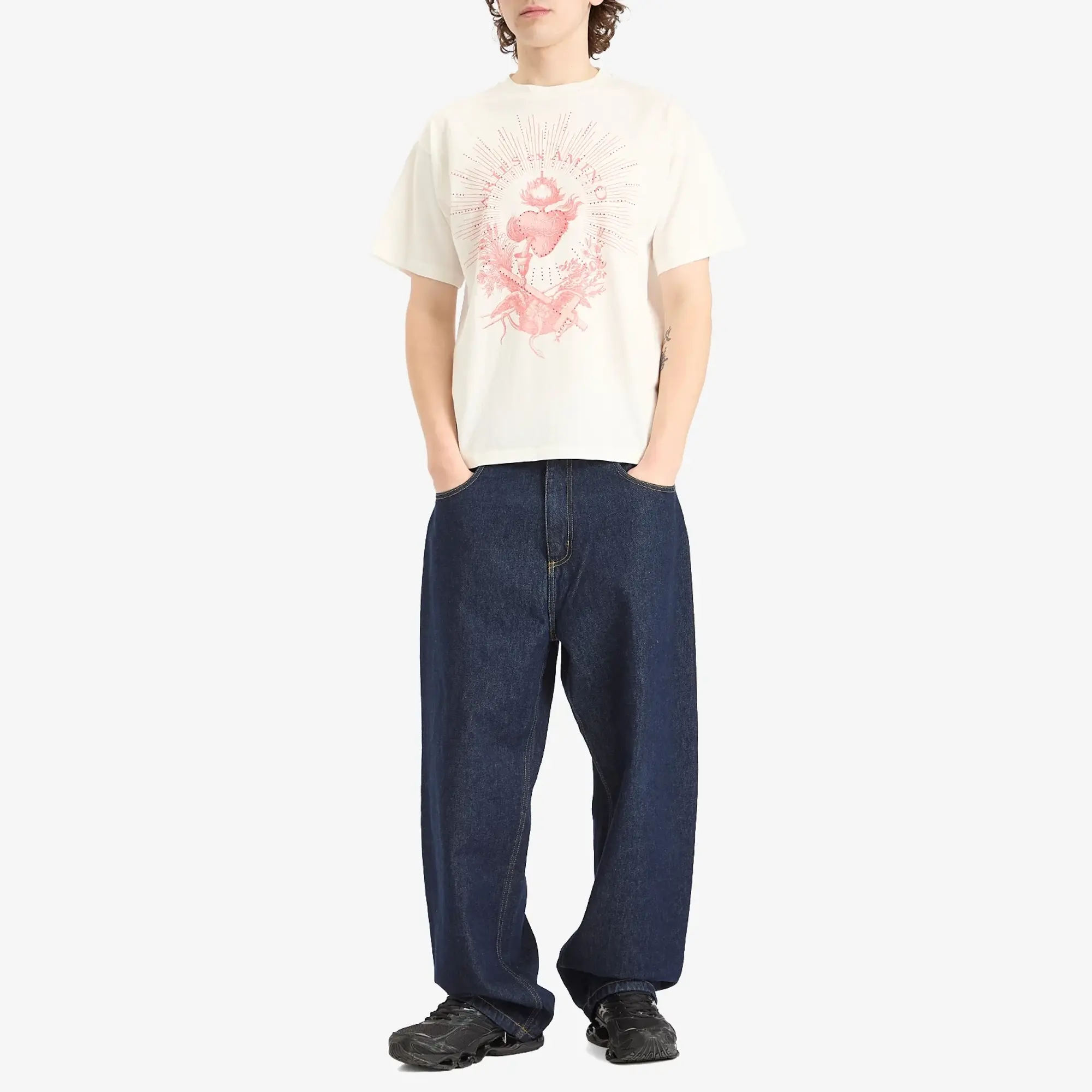 Aries Men's Faded Aries Men's Ex Amino T-Shirt Off White