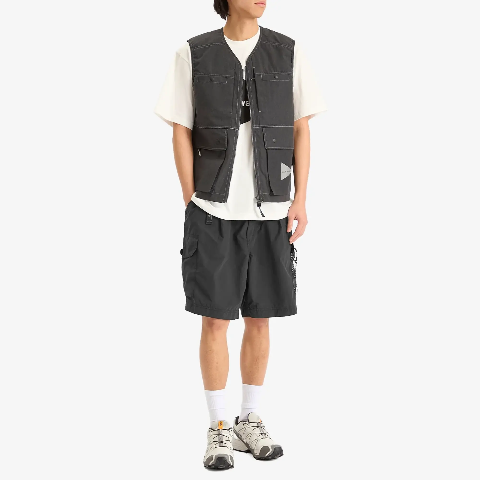 And Wander Men's Oversized Cargo Shorts Black