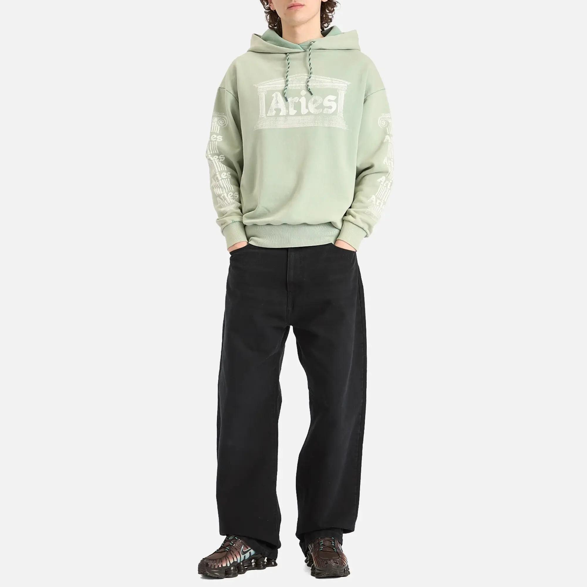 Aries Men's Aged Ancient Temple Hoodie Green