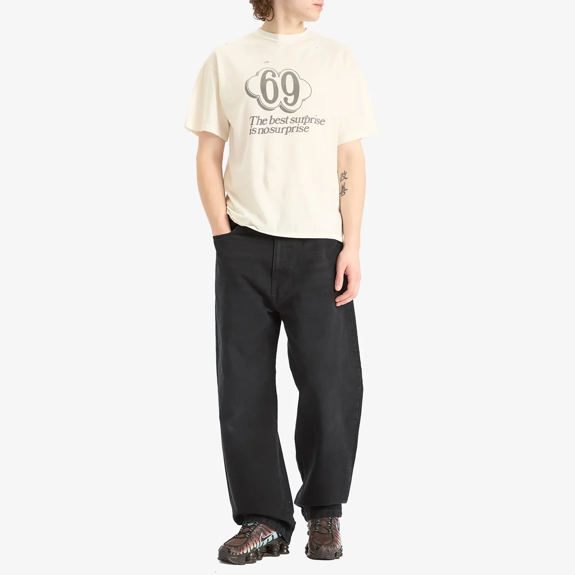 Aries Men's Destroyed 69 T-Shirt Ecru