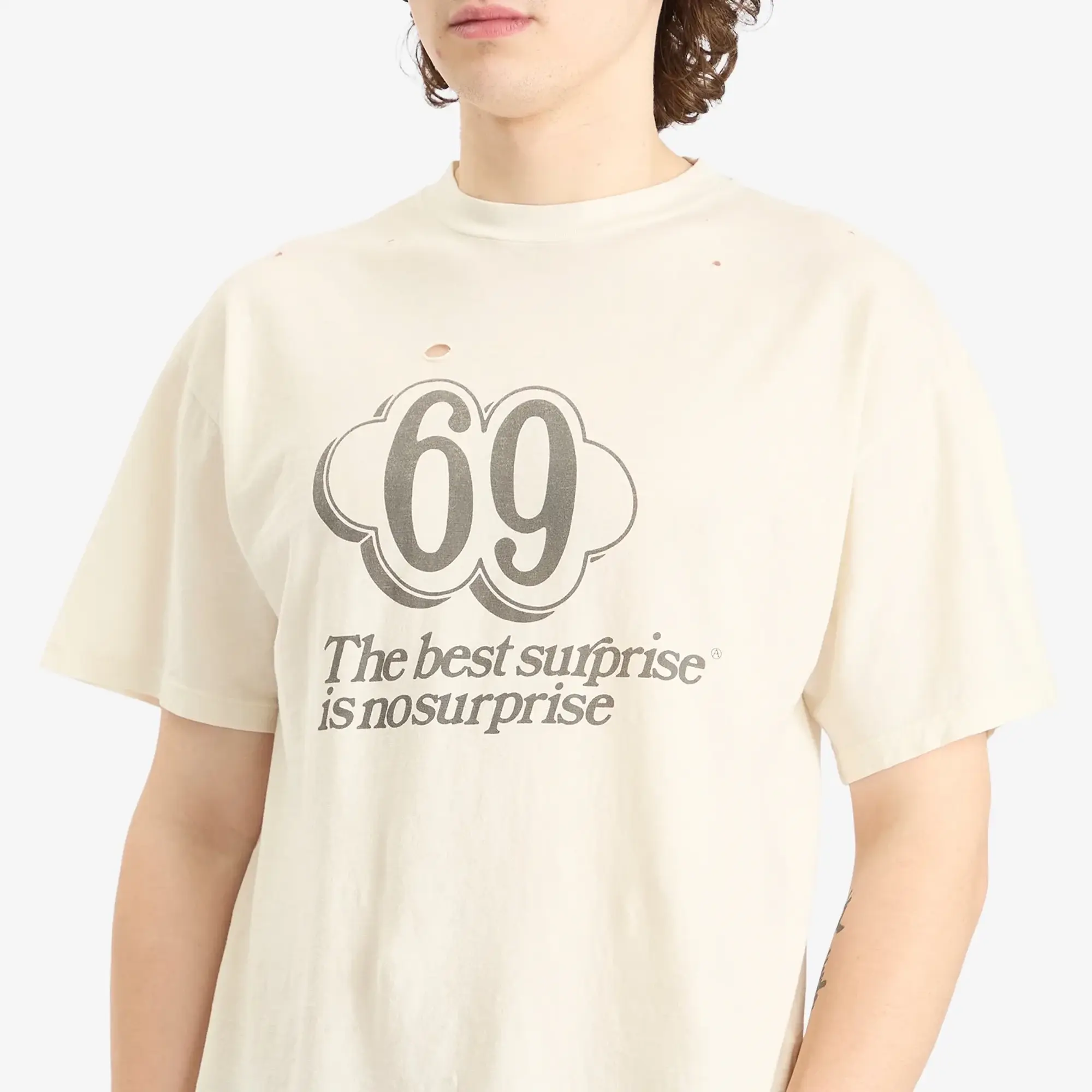Aries Men's Destroyed 69 T-Shirt Ecru