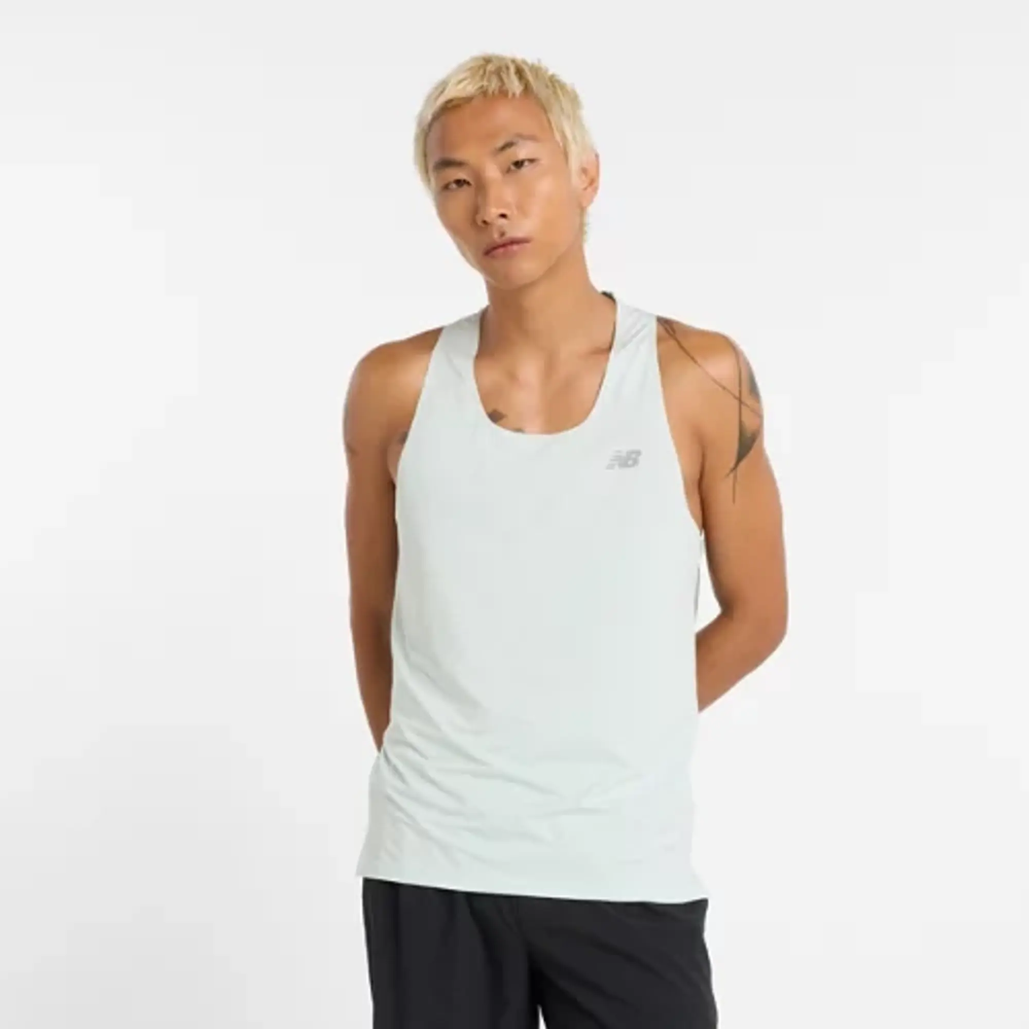 New Balance Men's Race Day Tank in Green Poly Knit