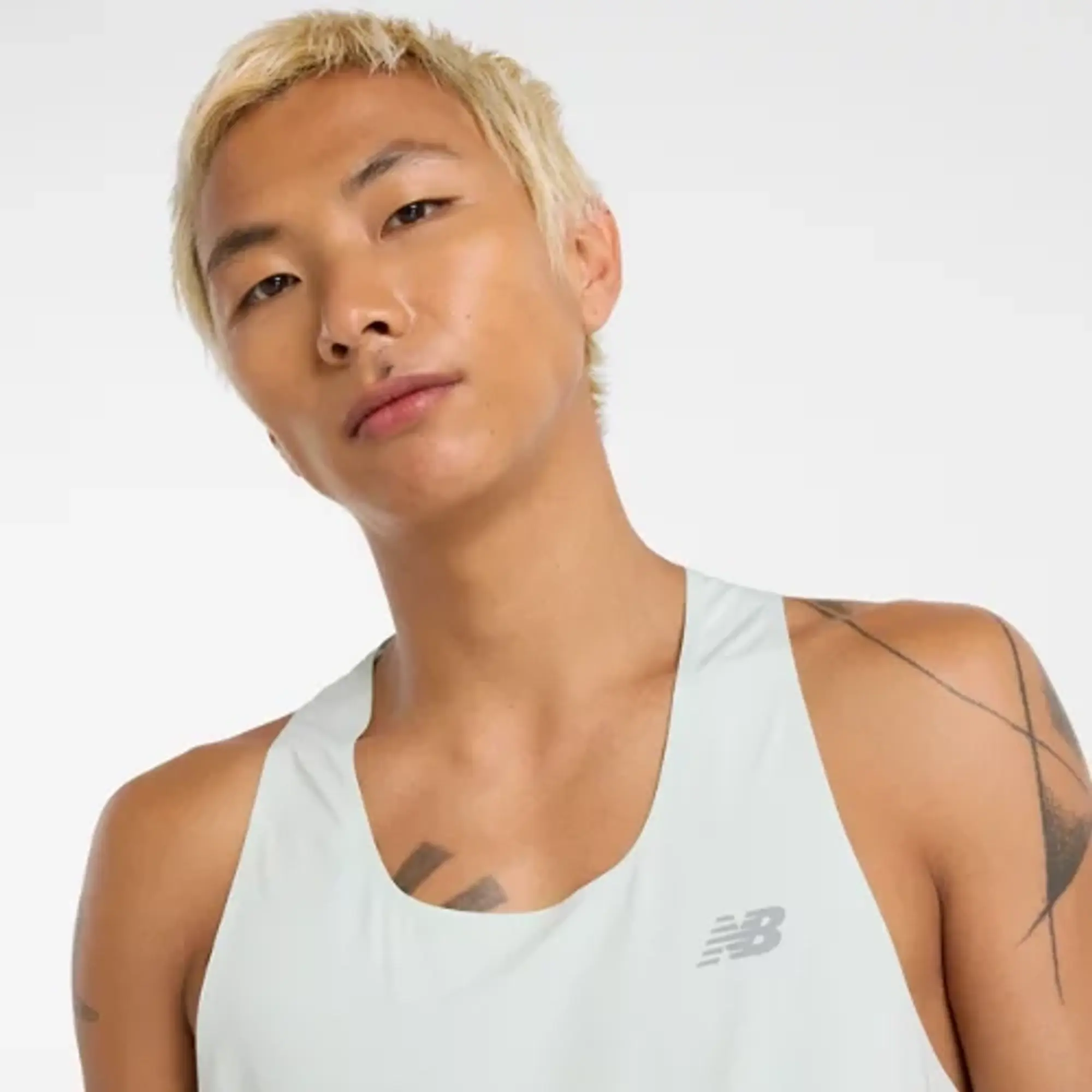 New Balance Men's Race Day Tank in Green Poly Knit