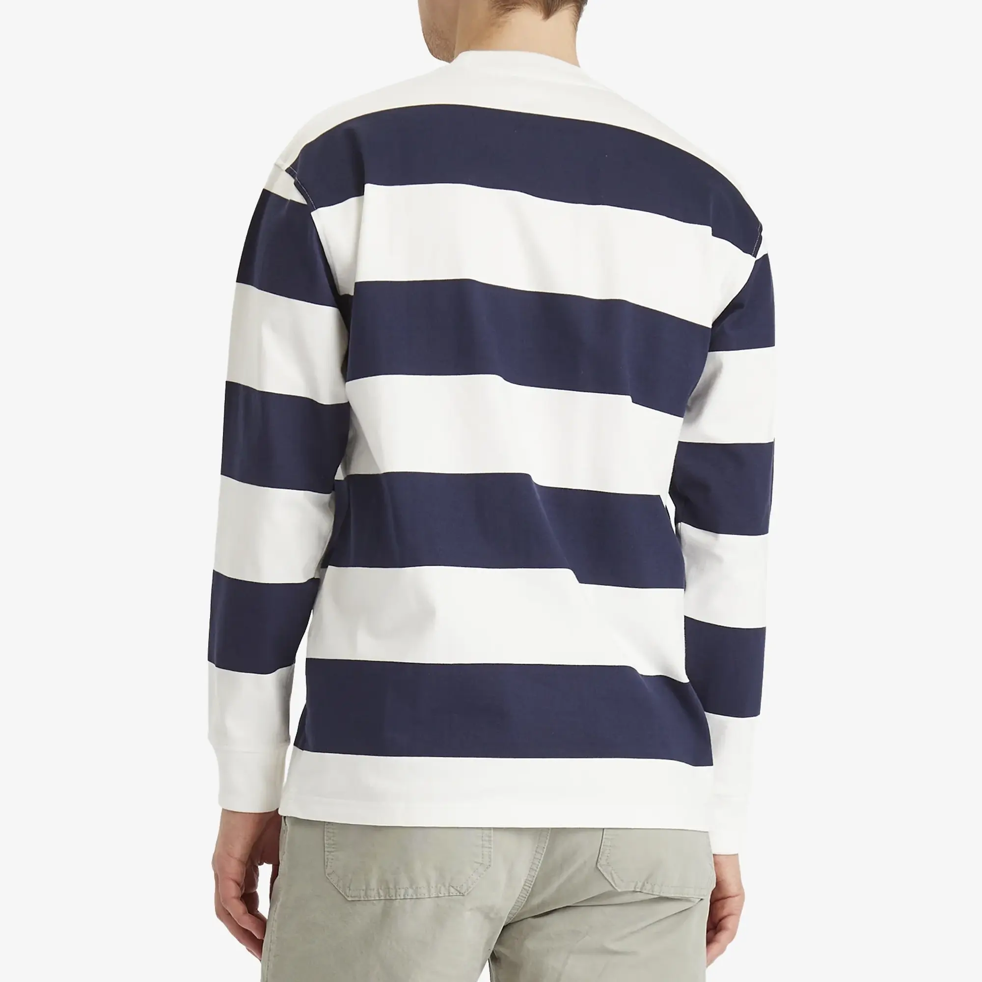 Armor-Lux Men's Wide Stripe Long Sleeve T-Shirt Milk/Marine Deep