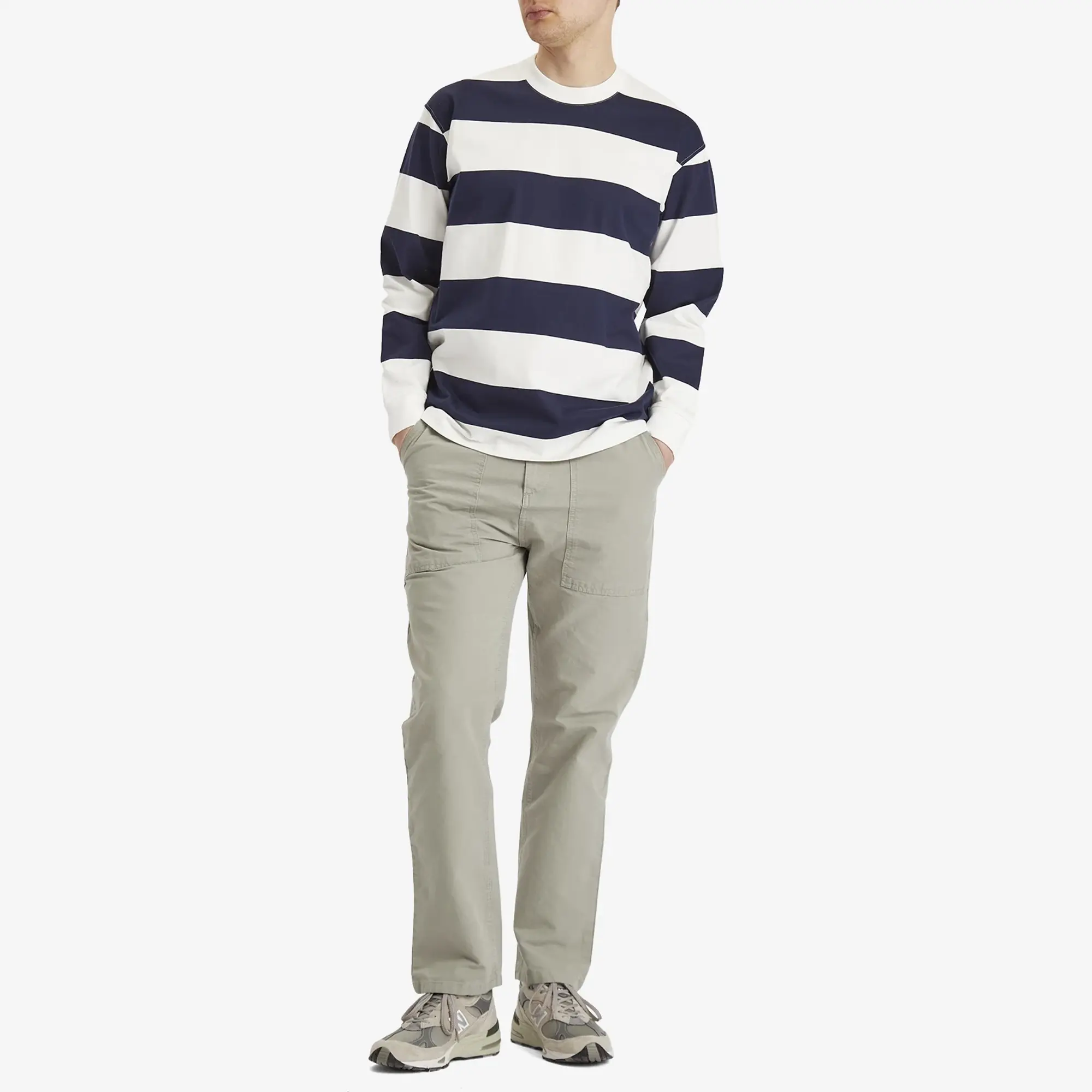 Armor-Lux Men's Wide Stripe Long Sleeve T-Shirt Milk/Marine Deep
