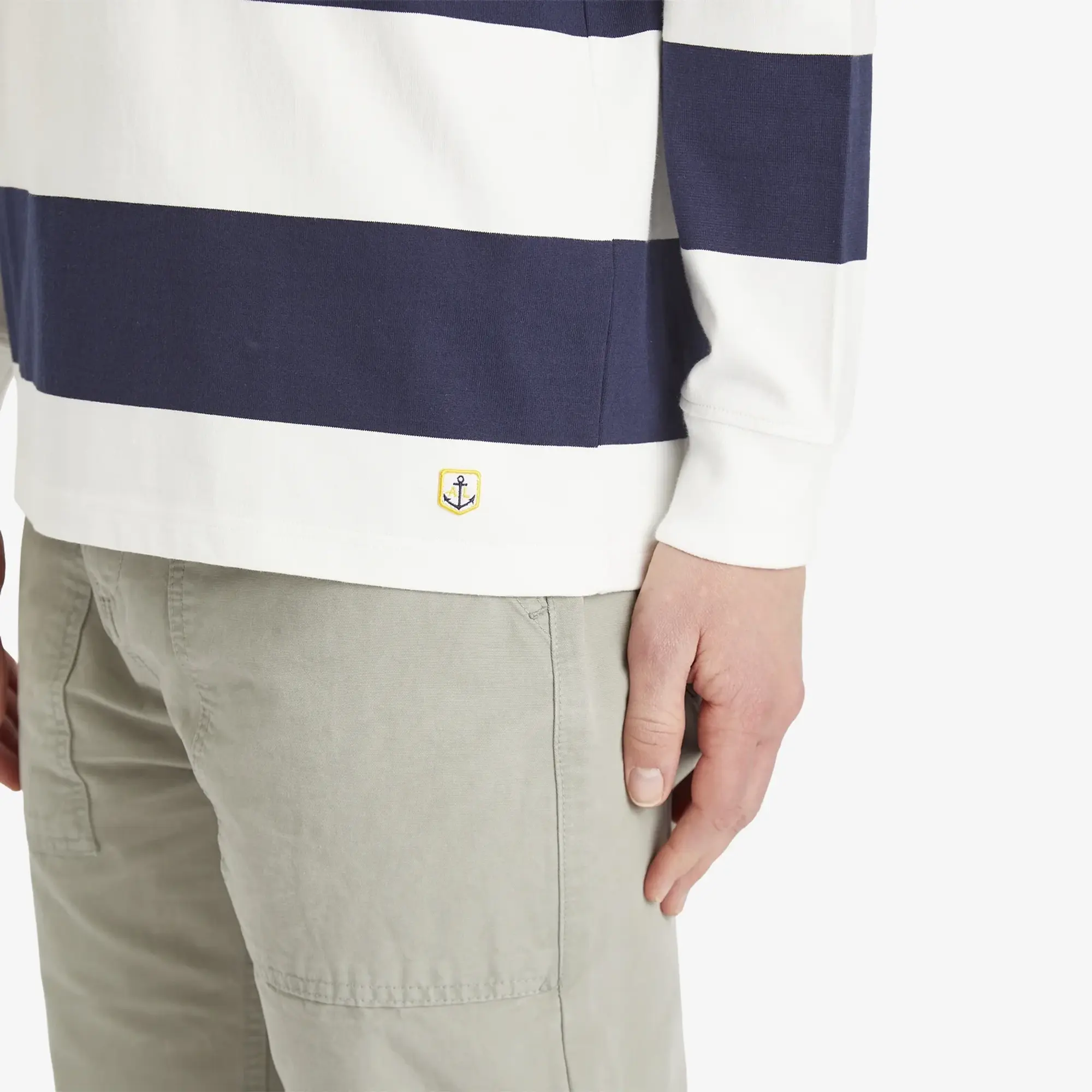 Armor-Lux Men's Wide Stripe Long Sleeve T-Shirt Milk/Marine Deep