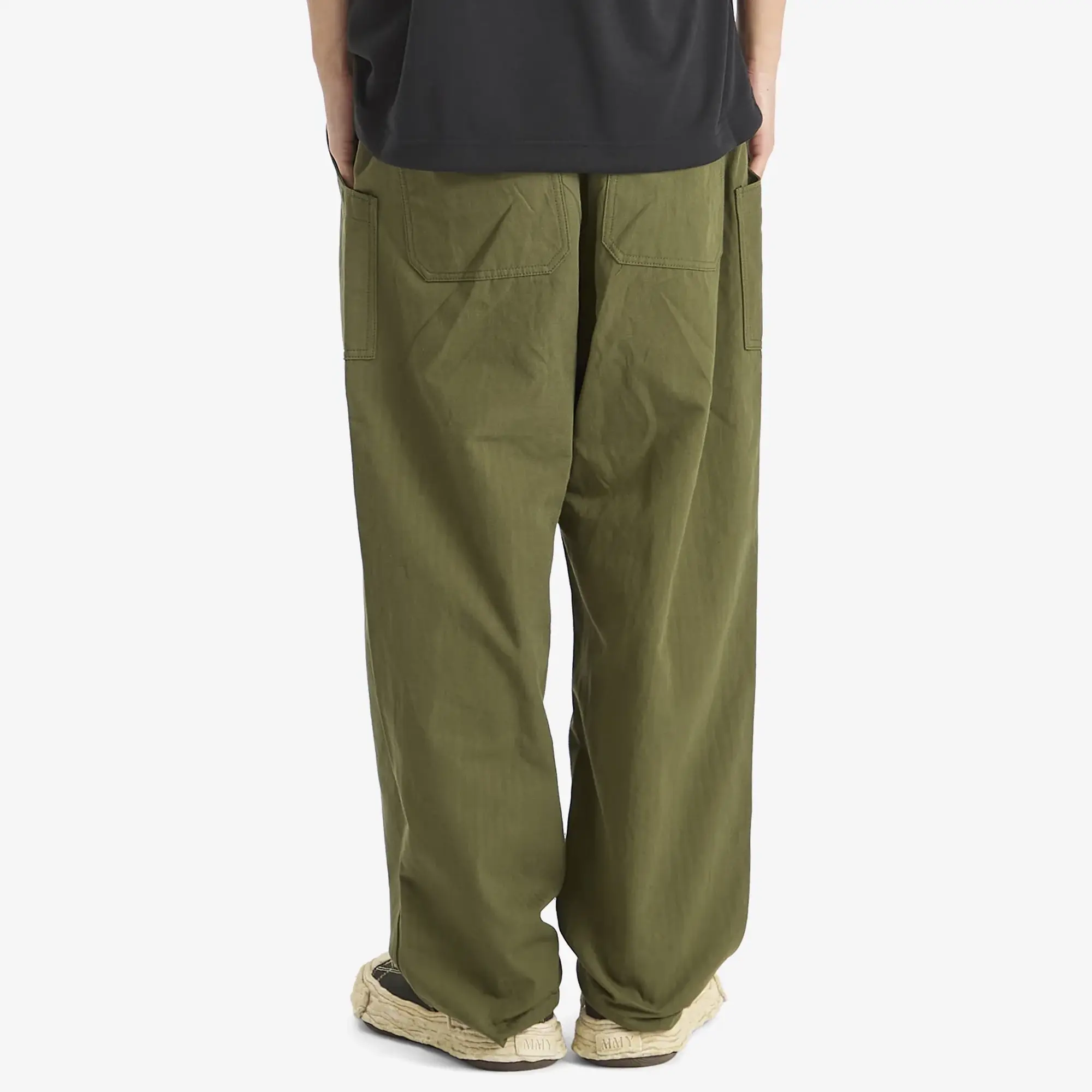 Comme des Garçons Homme Men's Cotton Linen Herringbone Trousers Khaki