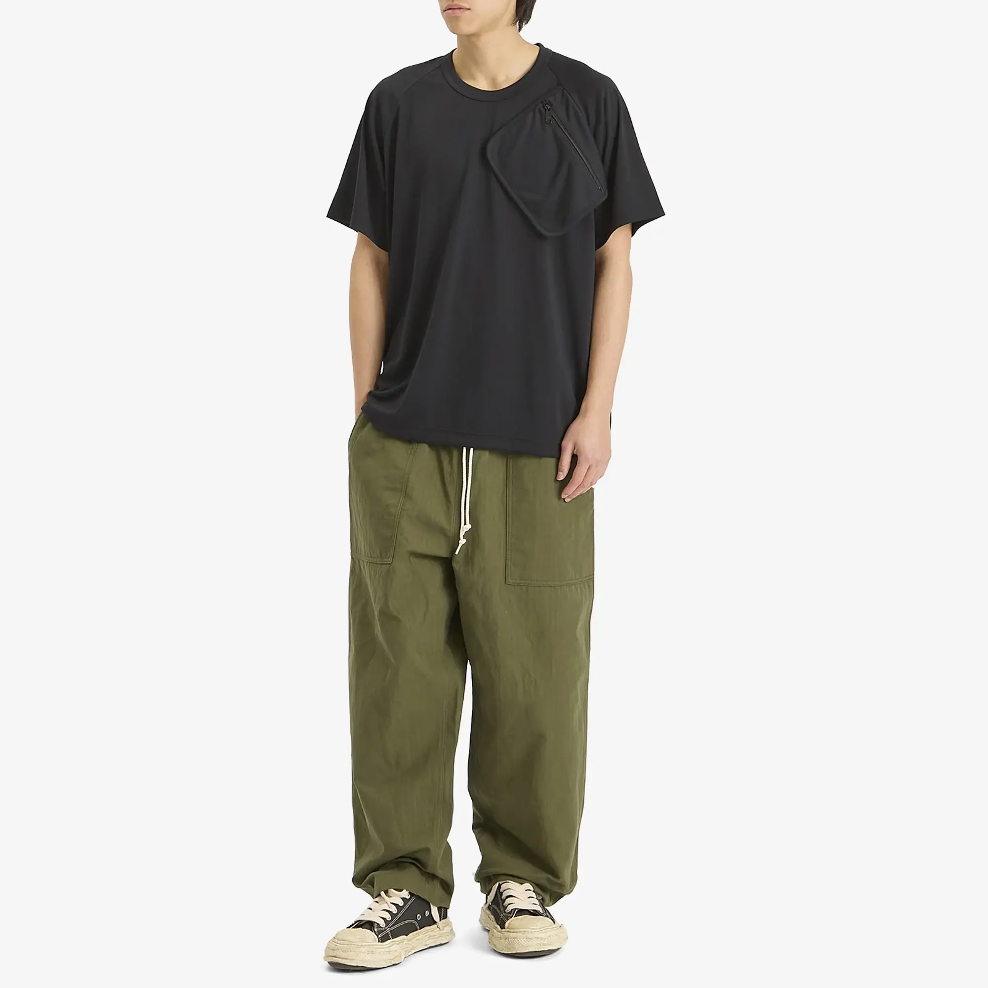 Comme des Garçons Homme Men's Cotton Linen Herringbone Trousers Khaki
